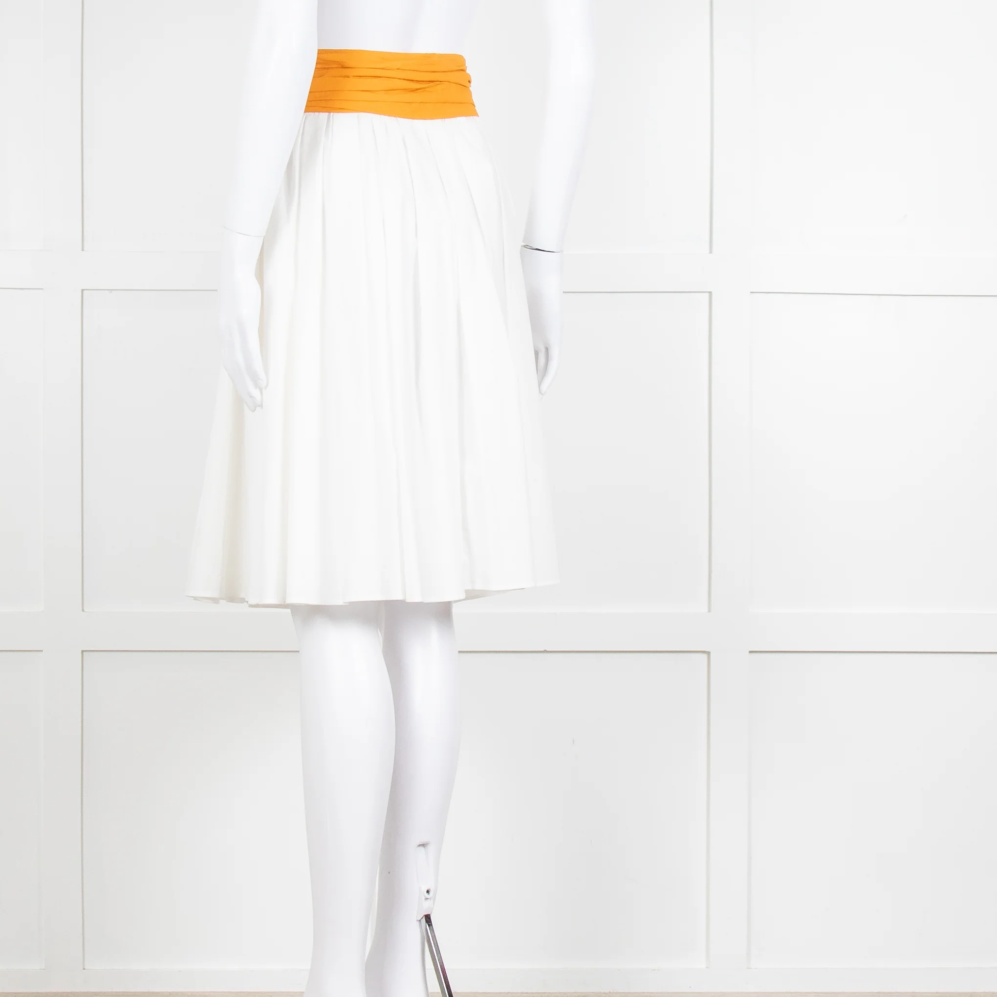 Paule Ka White Orange Pleated Waist Cotton Skirt - Image 6
