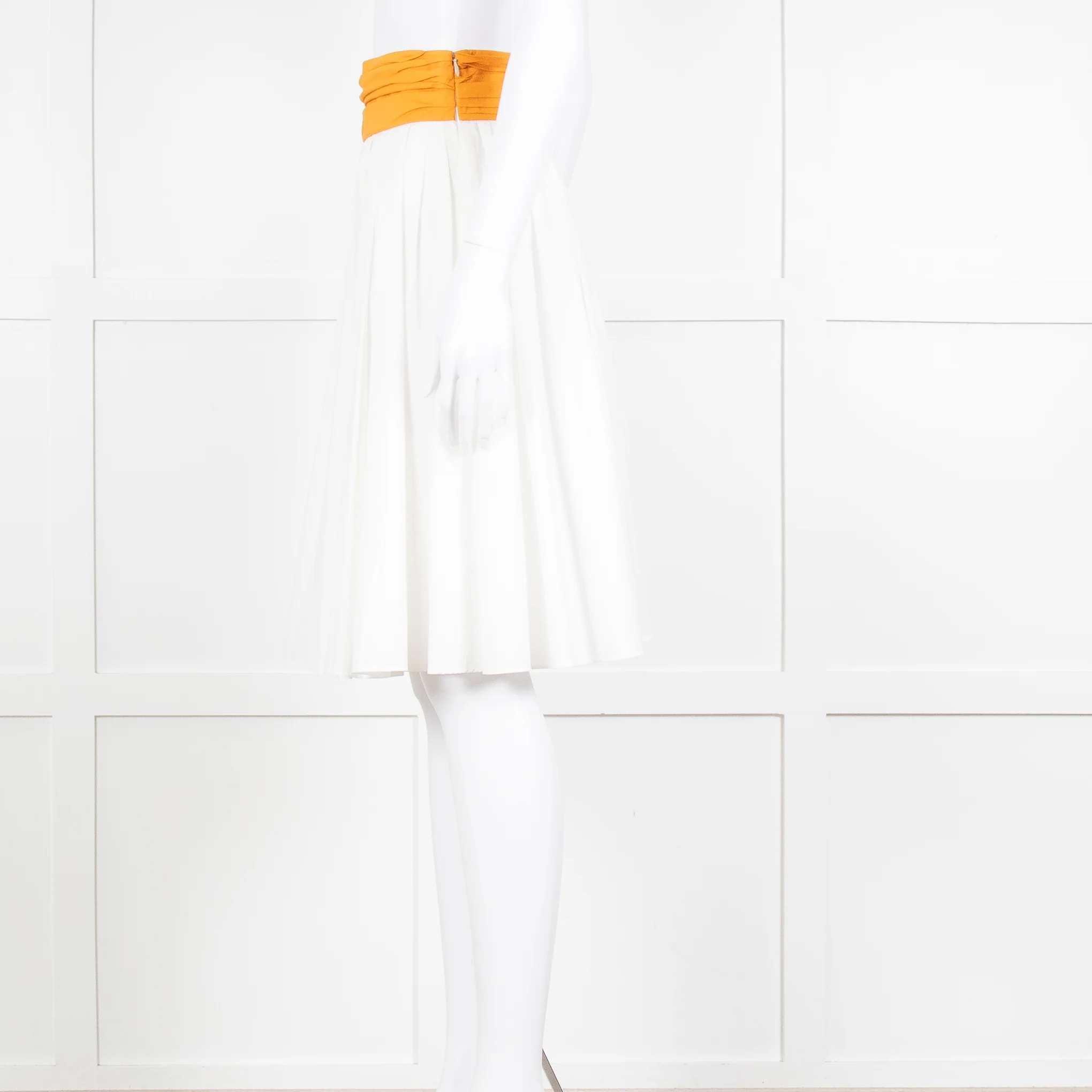 Paule Ka White Orange Pleated Waist Cotton Skirt - Image 7