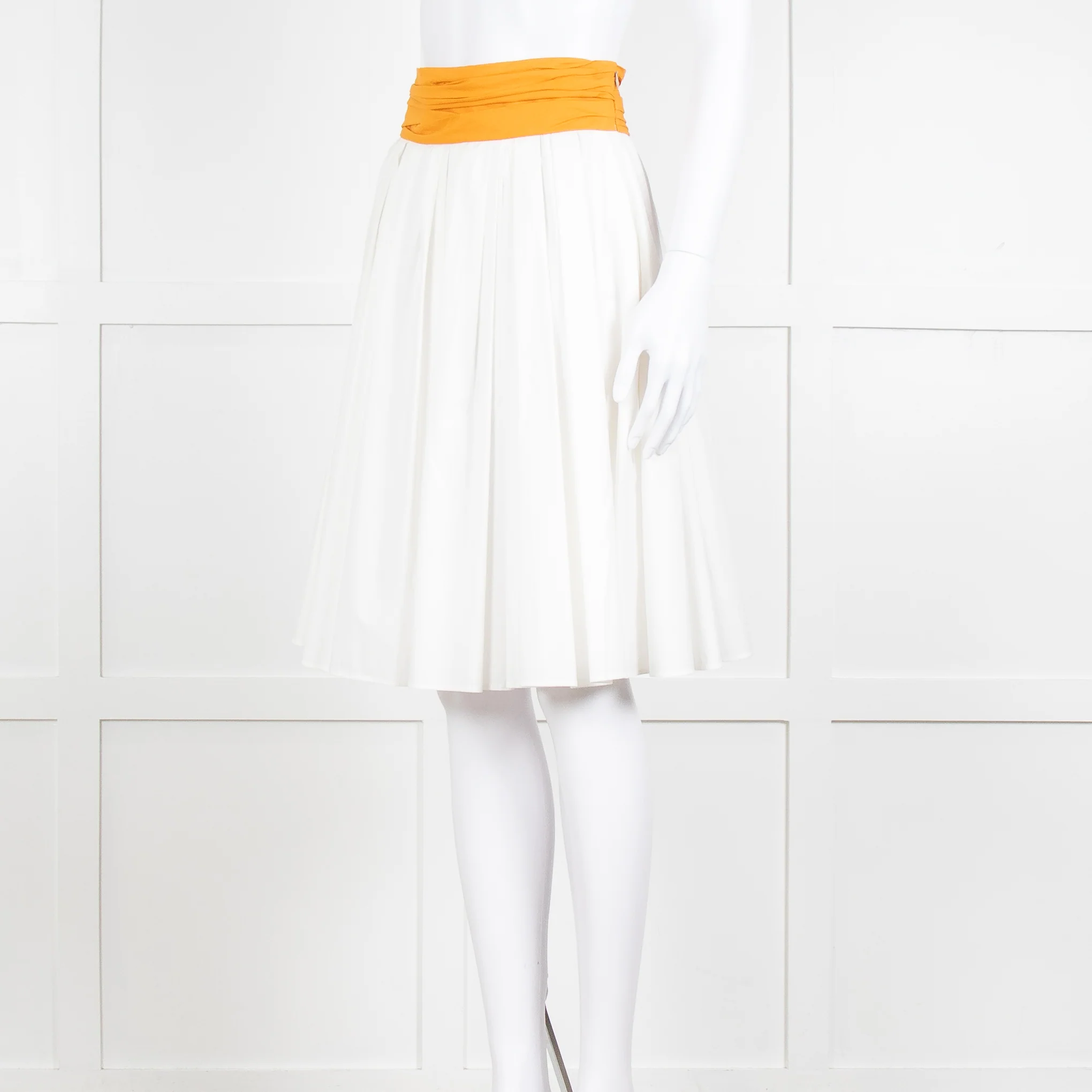 Paule Ka White Orange Pleated Waist Cotton Skirt - Image 8