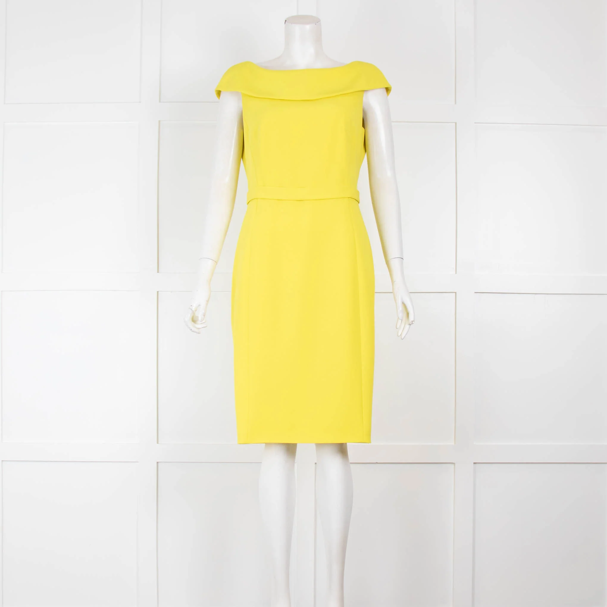 Paule Ka Yellow Fitted Dress with Wide Neck