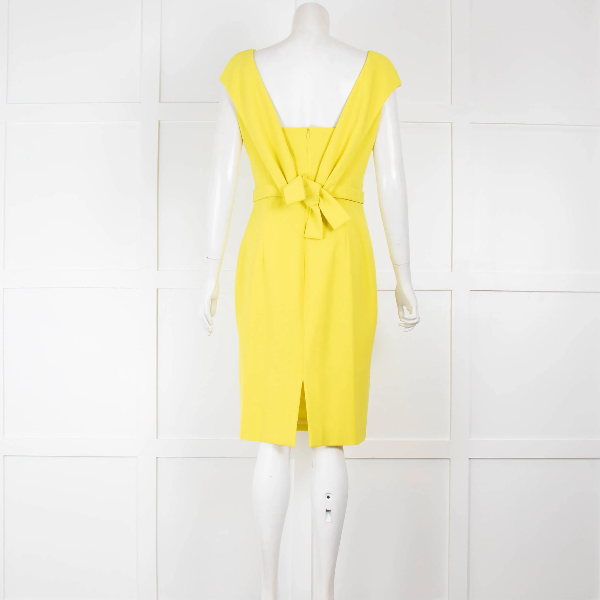 Paule Ka Yellow Fitted Dress with Wide Neck - Image 3
