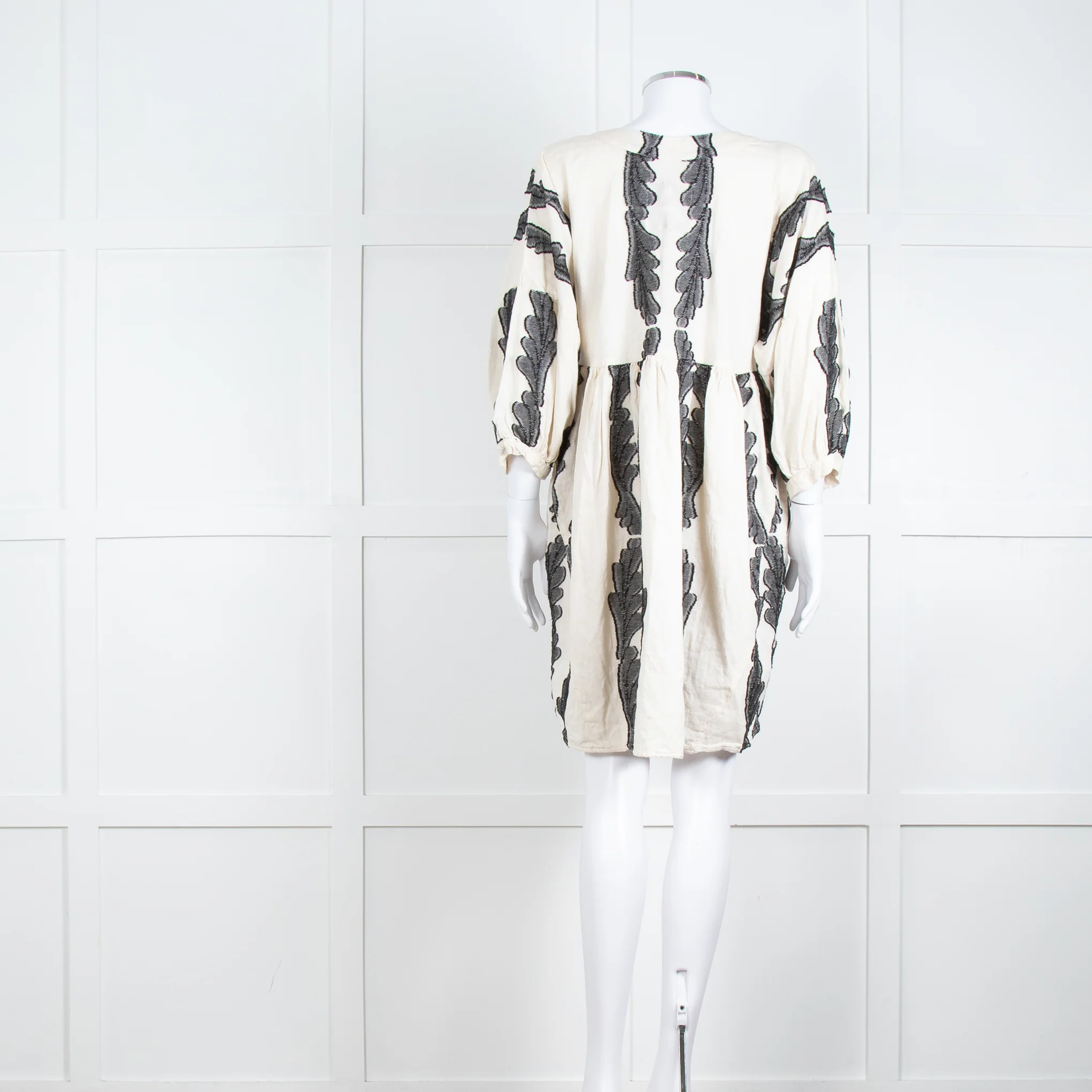 Pearl & Caviar Cream Black Cotton Long Sleeve Short Dress - Image 5