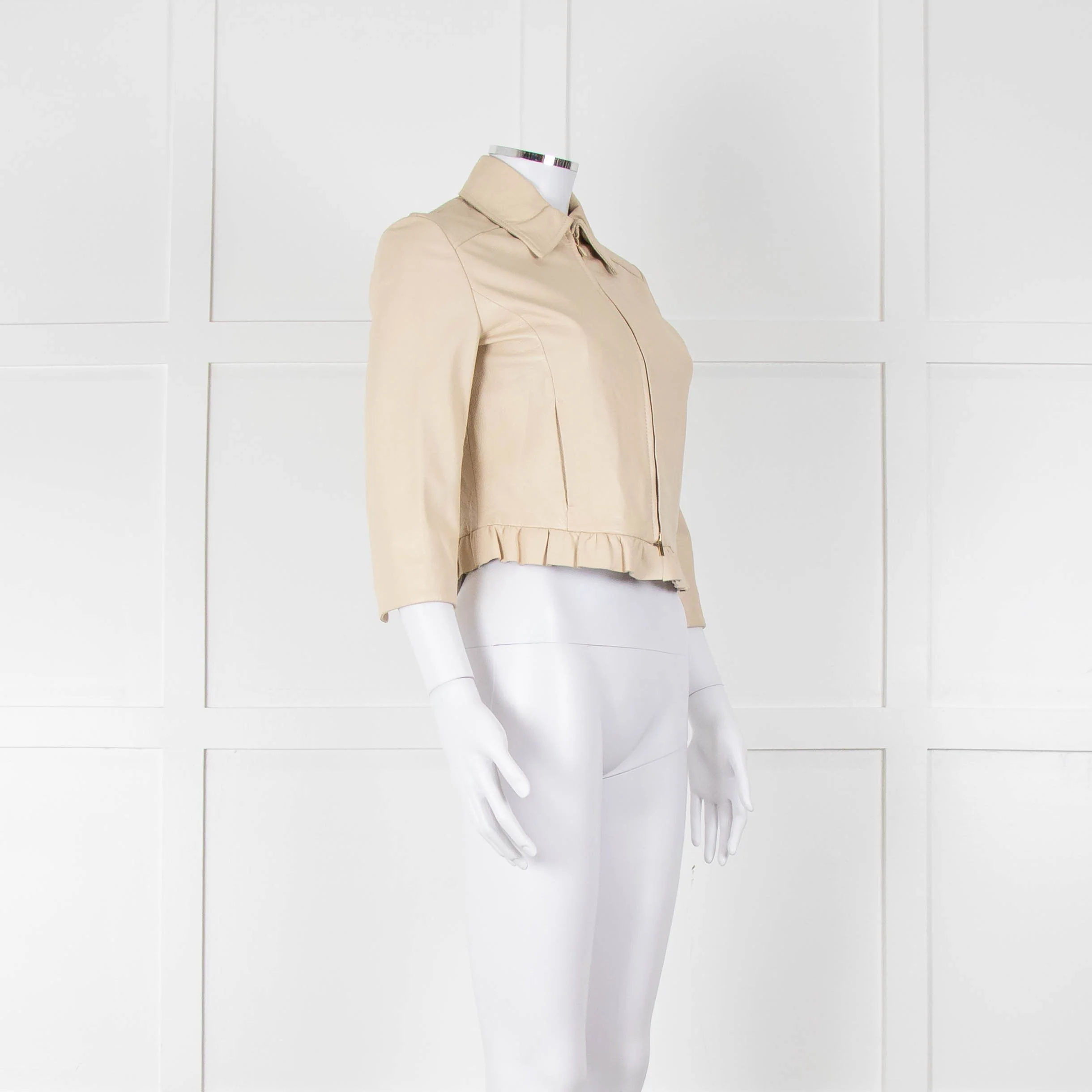 Pennyblack Cream Leather Ruffle Hem Cropped Jacket - Image 2
