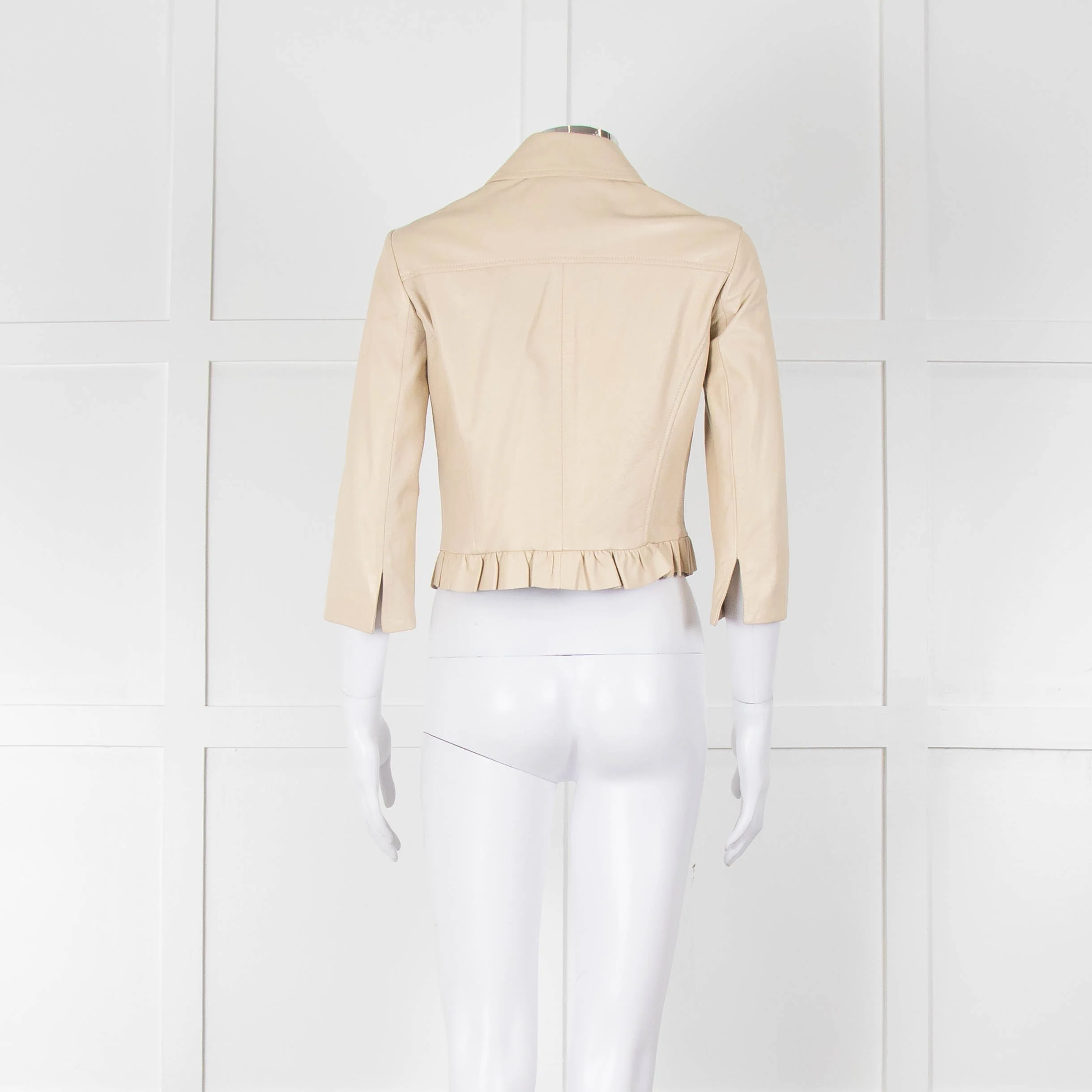 Pennyblack Cream Leather Ruffle Hem Cropped Jacket - Image 5