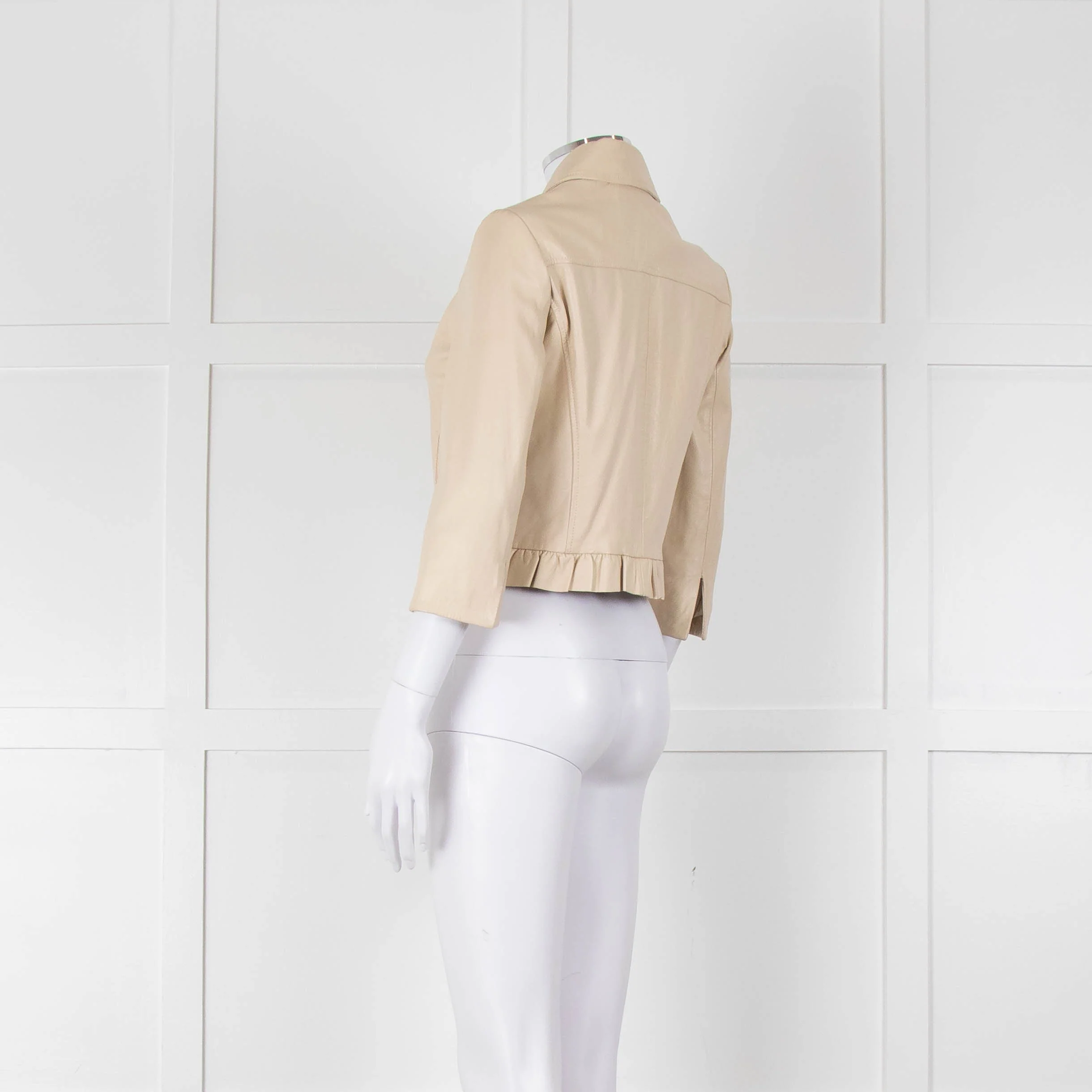 Pennyblack Cream Leather Ruffle Hem Cropped Jacket - Image 6