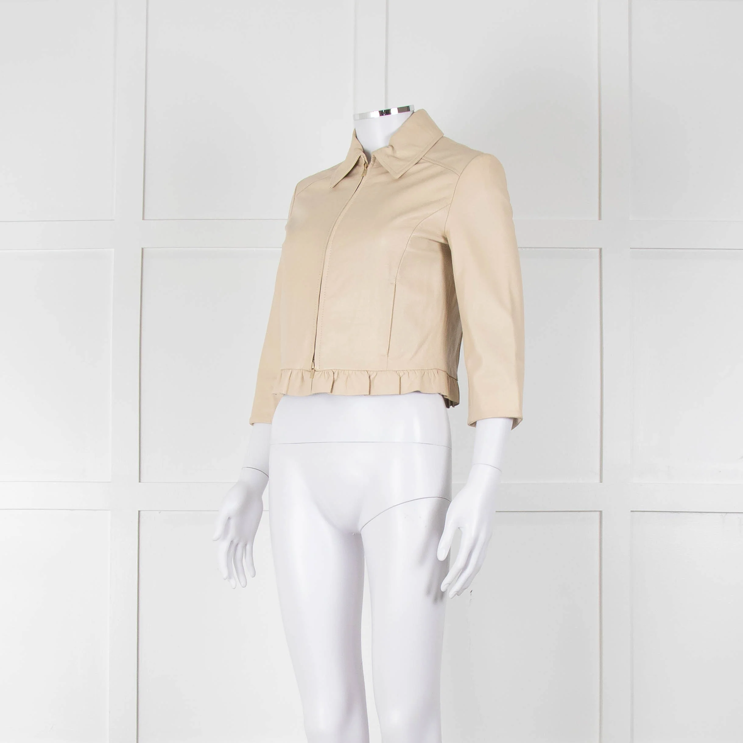 Pennyblack Cream Leather Ruffle Hem Cropped Jacket - Image 8