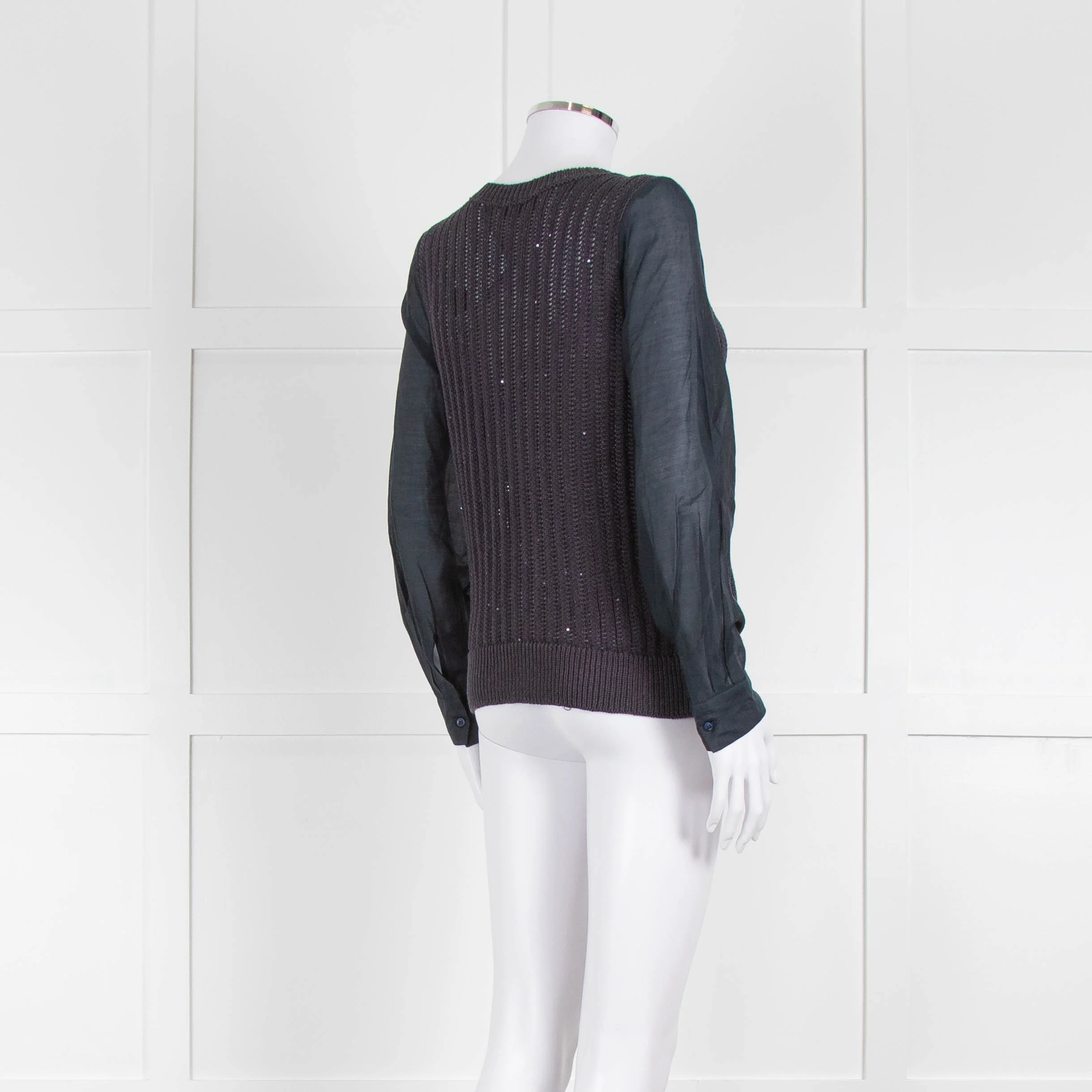 Peserico Blue Cotton And Silk Rib Sequin Jumper - Image 4