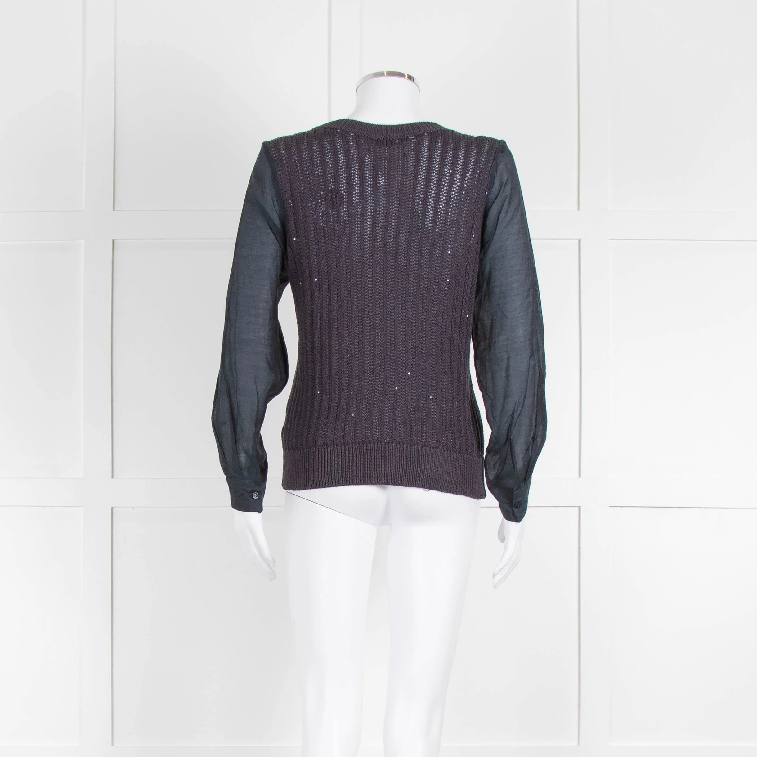 Peserico Blue Cotton And Silk Rib Sequin Jumper - Image 5