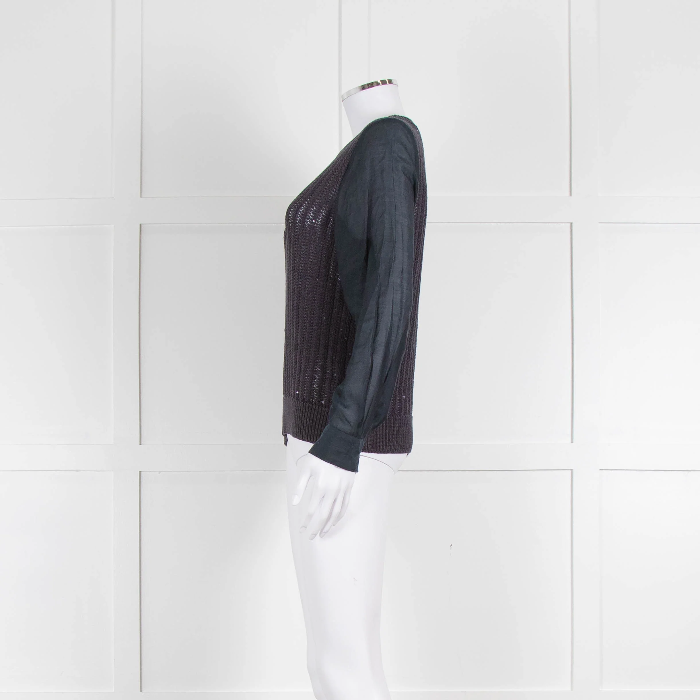 Peserico Blue Cotton And Silk Rib Sequin Jumper - Image 7