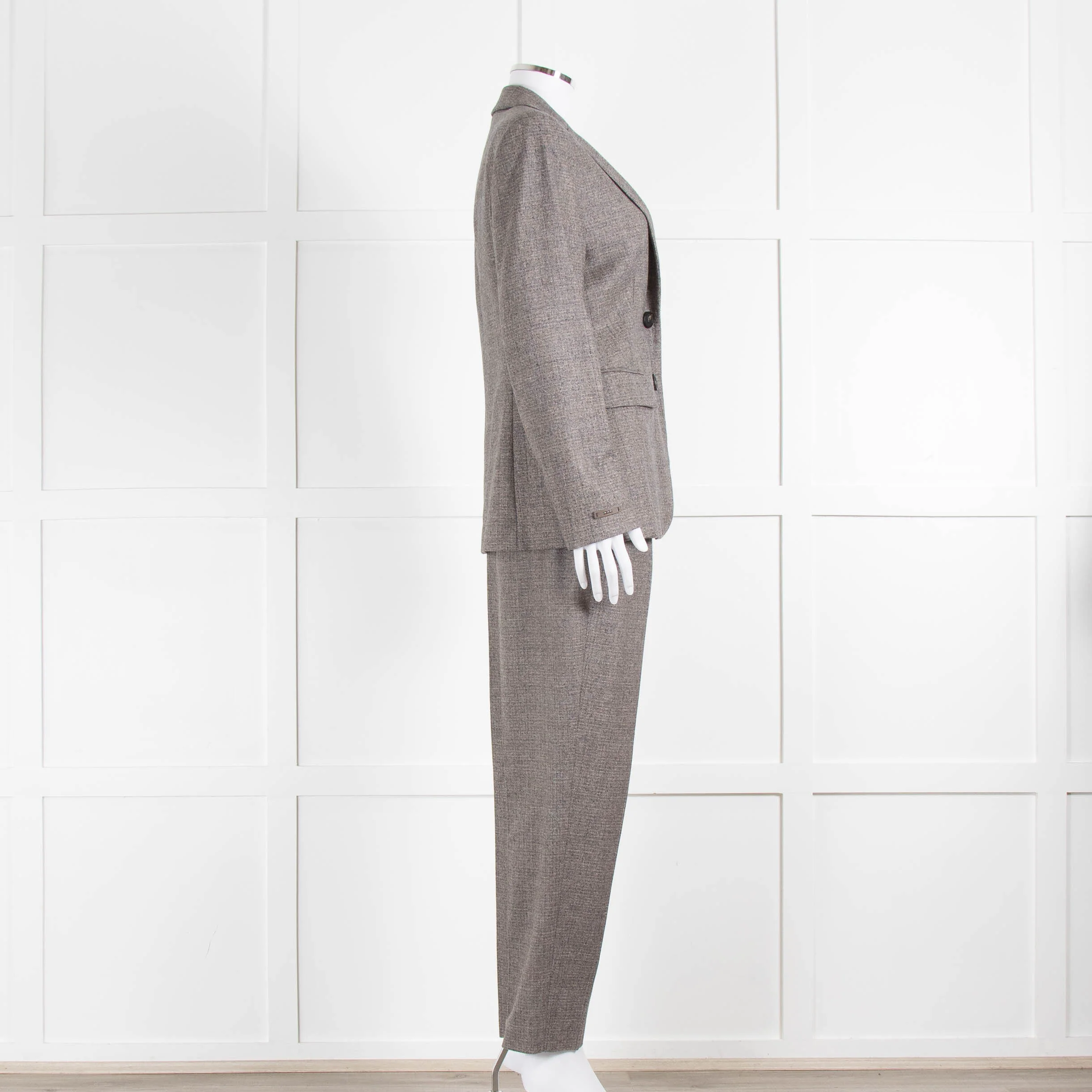 Peserico Grey Beige Wool & Cotton Blend Blazer Jacket - Image 11