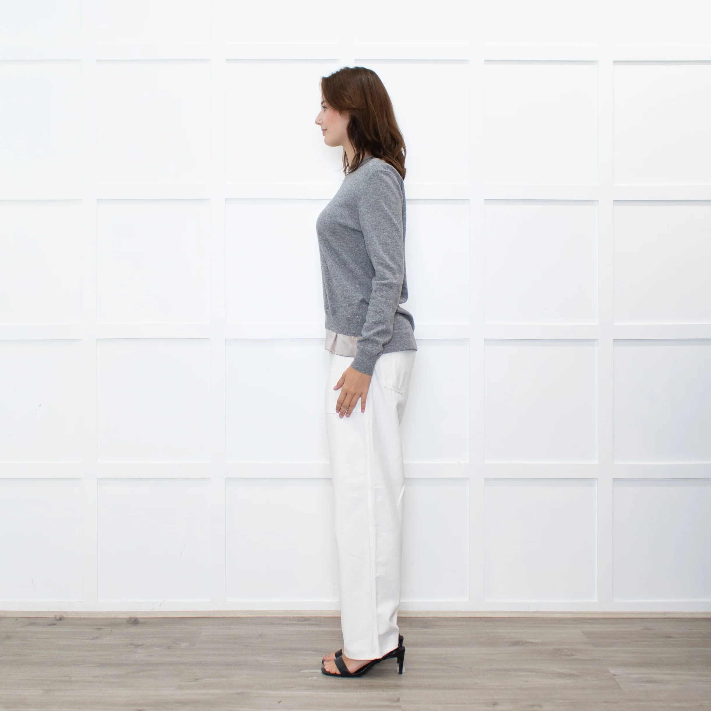 Peserico Grey Wool Beige Silk Trim Sweater - Image 5