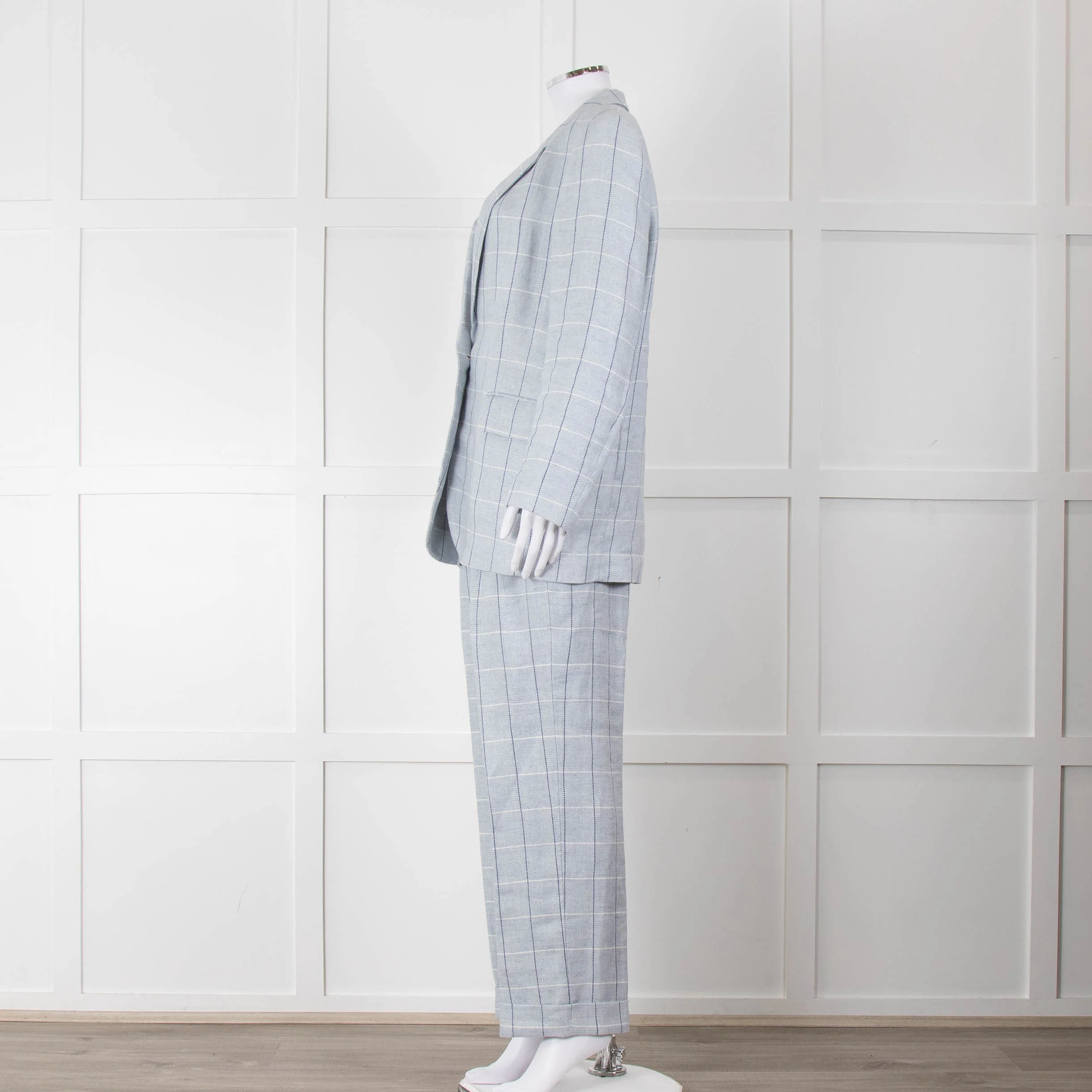 Peserico Pale Blue Check Linen Blazer - Image 15