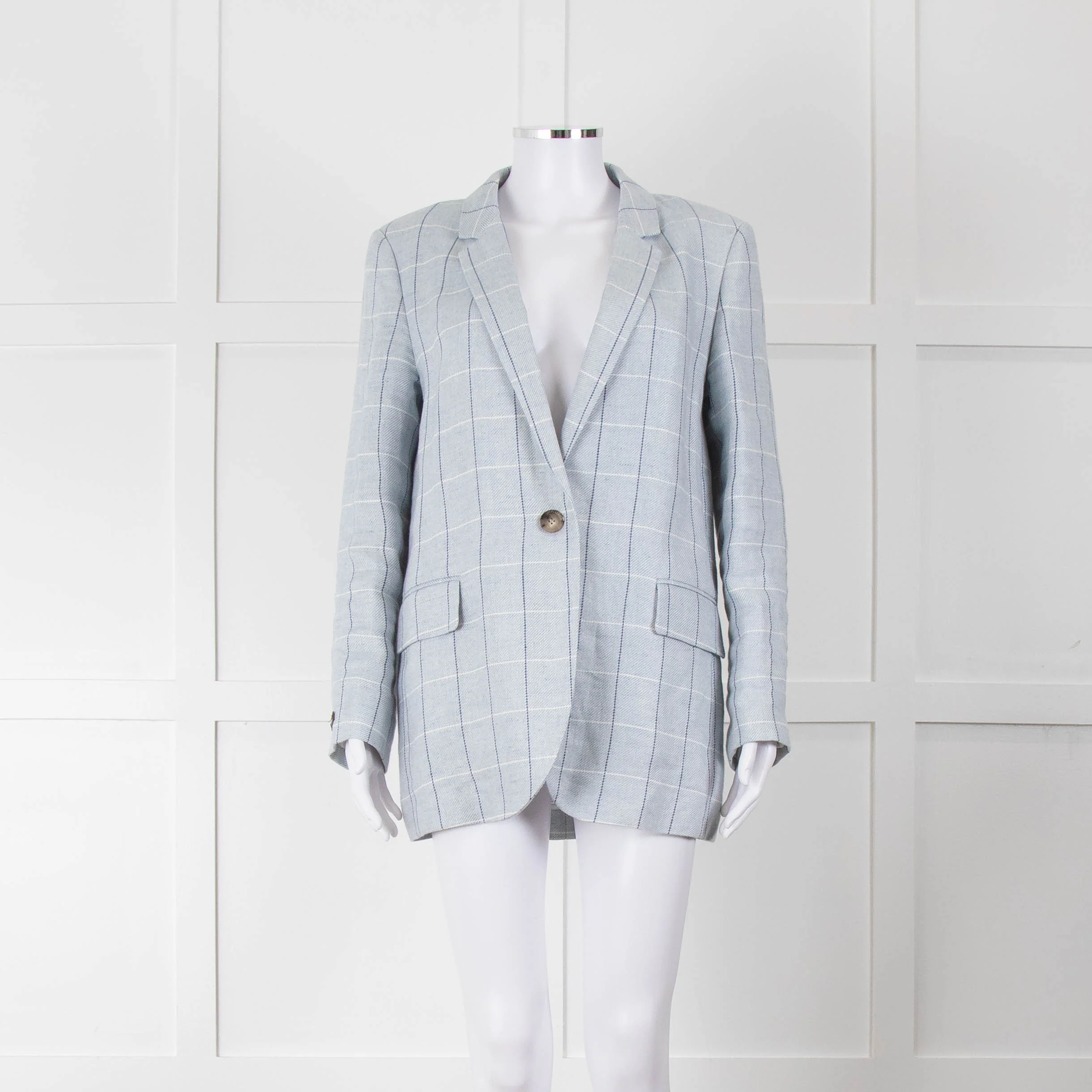 Peserico Pale Blue Check Linen Blazer - Image 2