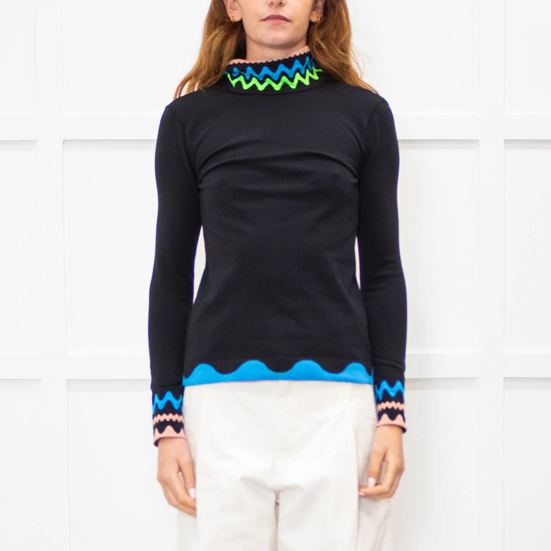 Peter Pilotto Black Multi Zig Zag Detail High Neck Top - Image 2