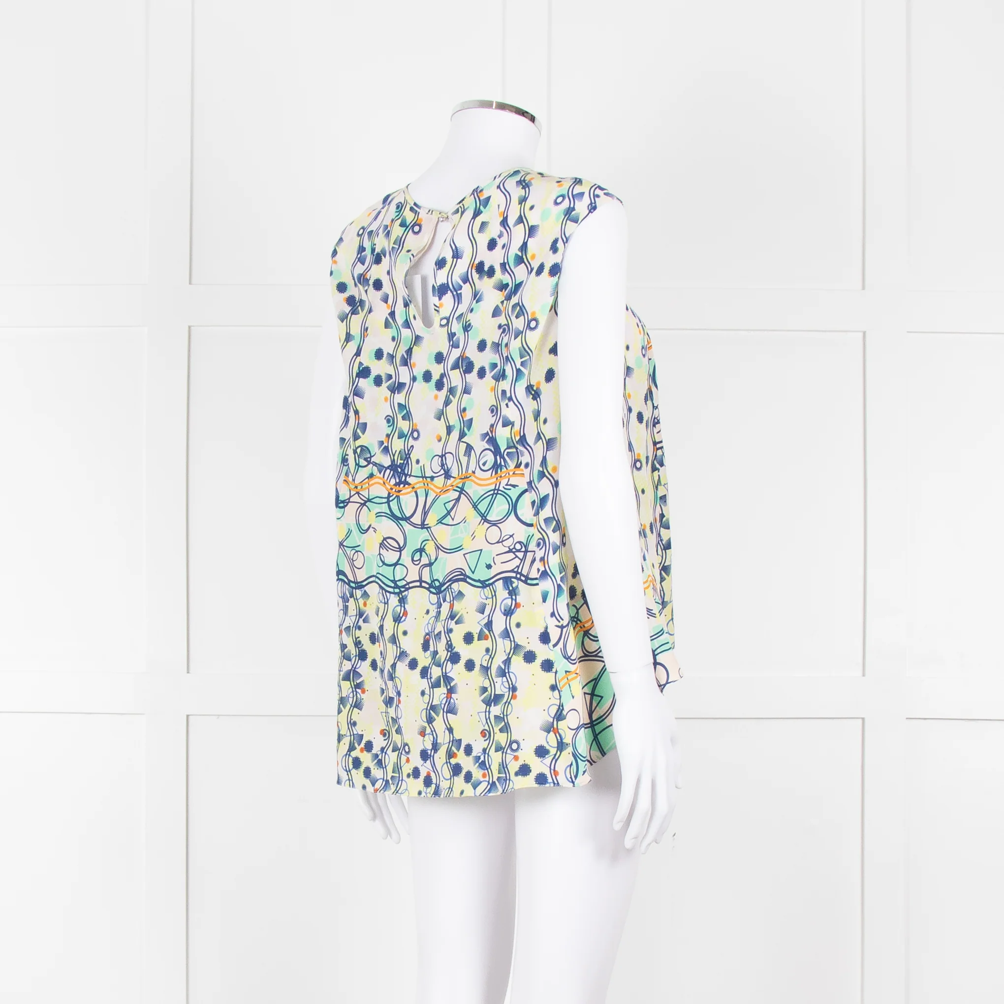 Peter Pilotto Cream Blue Yellow Floral Print Silk Sleeveless Top - Image 4