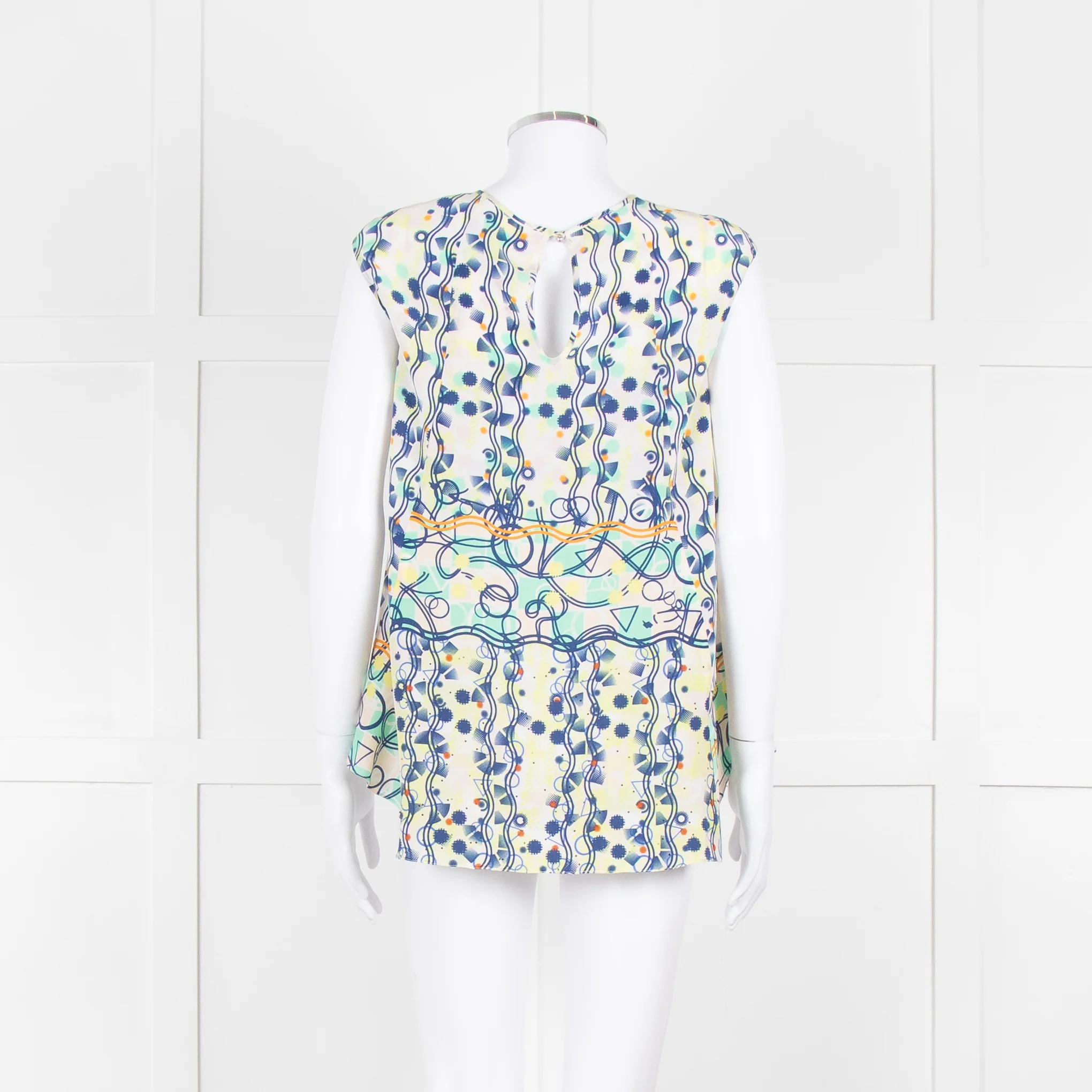 Peter Pilotto Cream Blue Yellow Floral Print Silk Sleeveless Top - Image 5