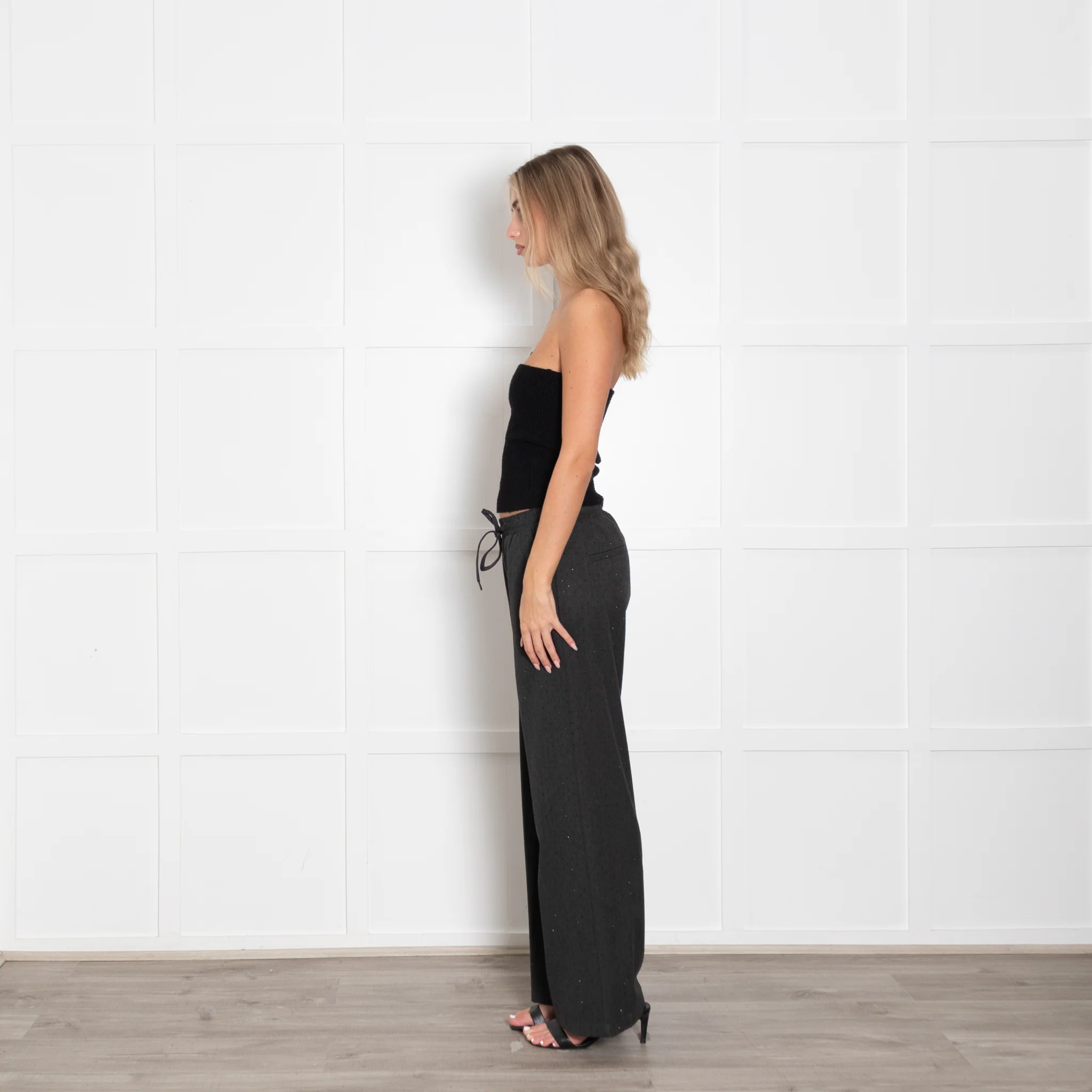 Phillip Lim Grey Pinsripe Joggers With Satin Gathered Hem - Image 4
