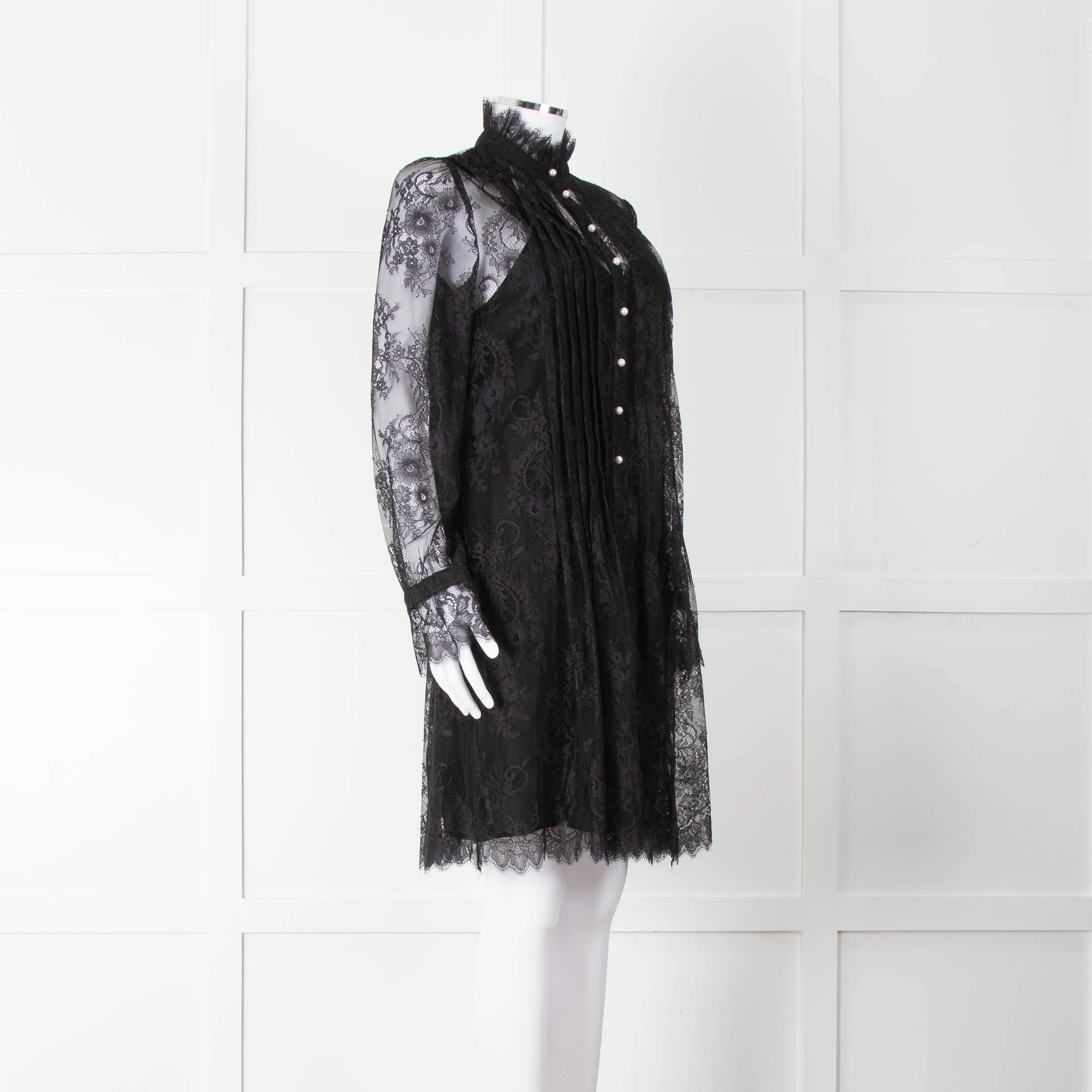 Philosophy Black Lace Pearl Button Long Sleeve Dress With Slip - Image 2
