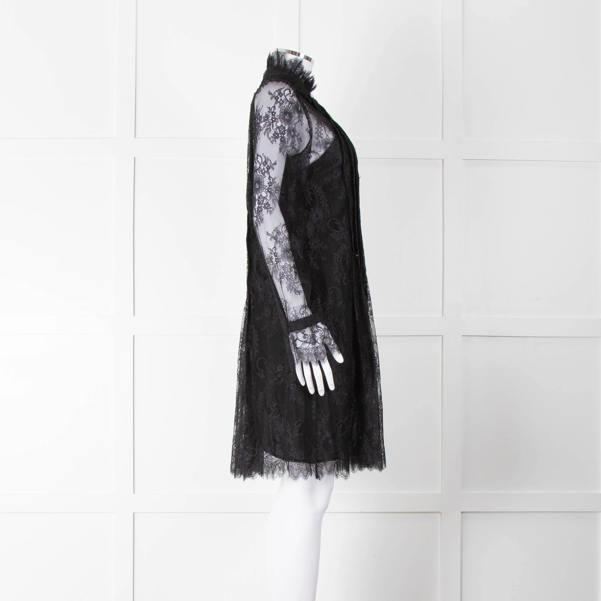 Philosophy Black Lace Pearl Button Long Sleeve Dress With Slip - Image 3