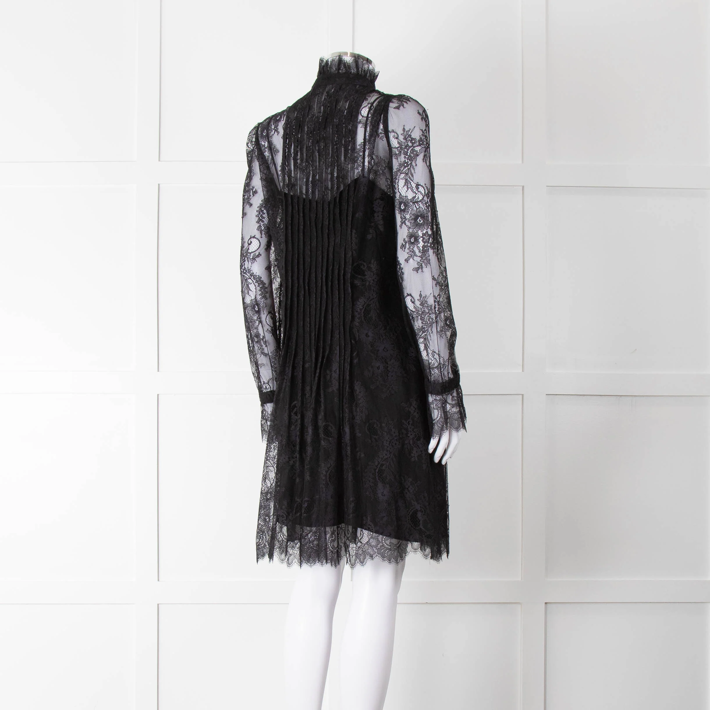 Philosophy Black Lace Pearl Button Long Sleeve Dress With Slip - Image 4