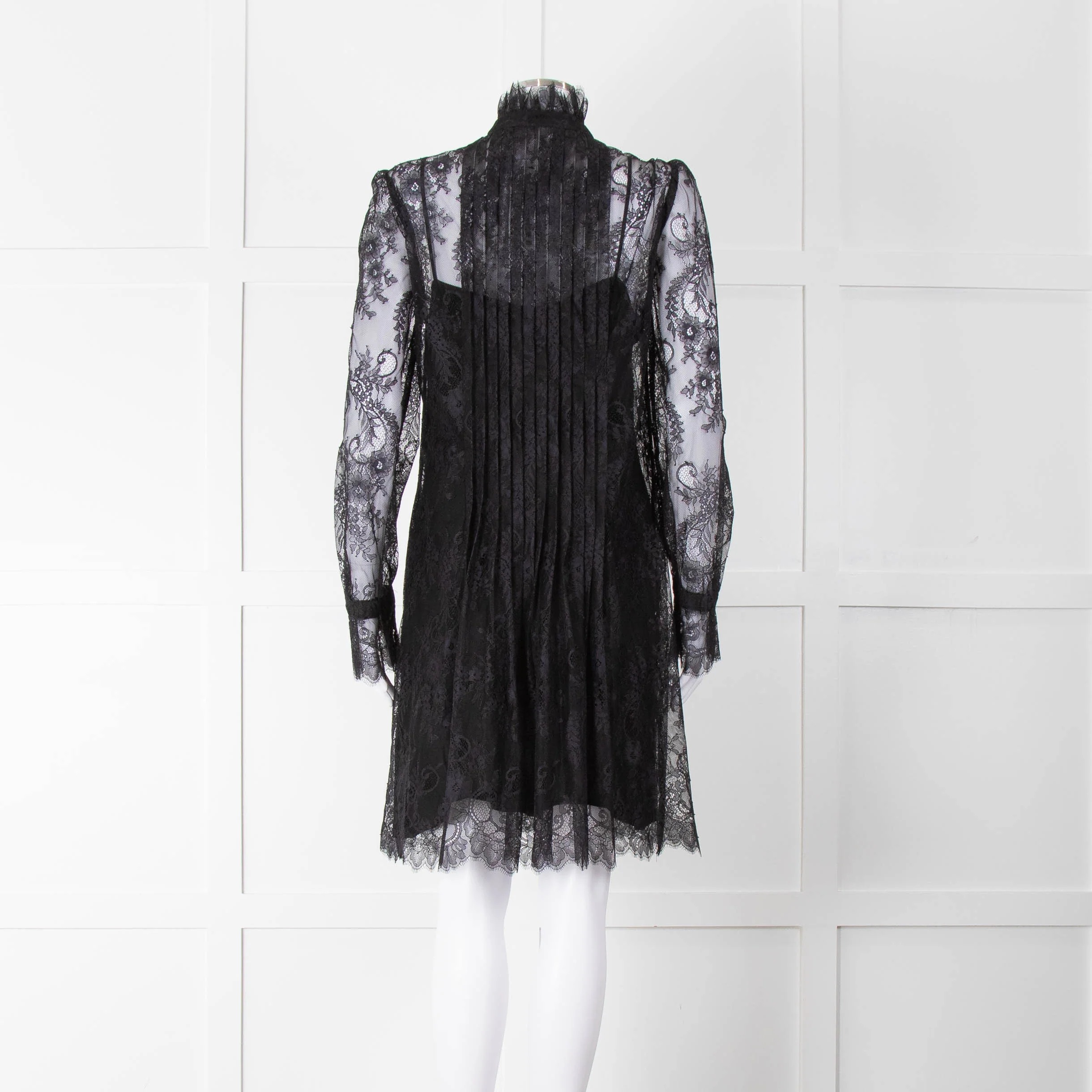 Philosophy Black Lace Pearl Button Long Sleeve Dress With Slip - Image 5