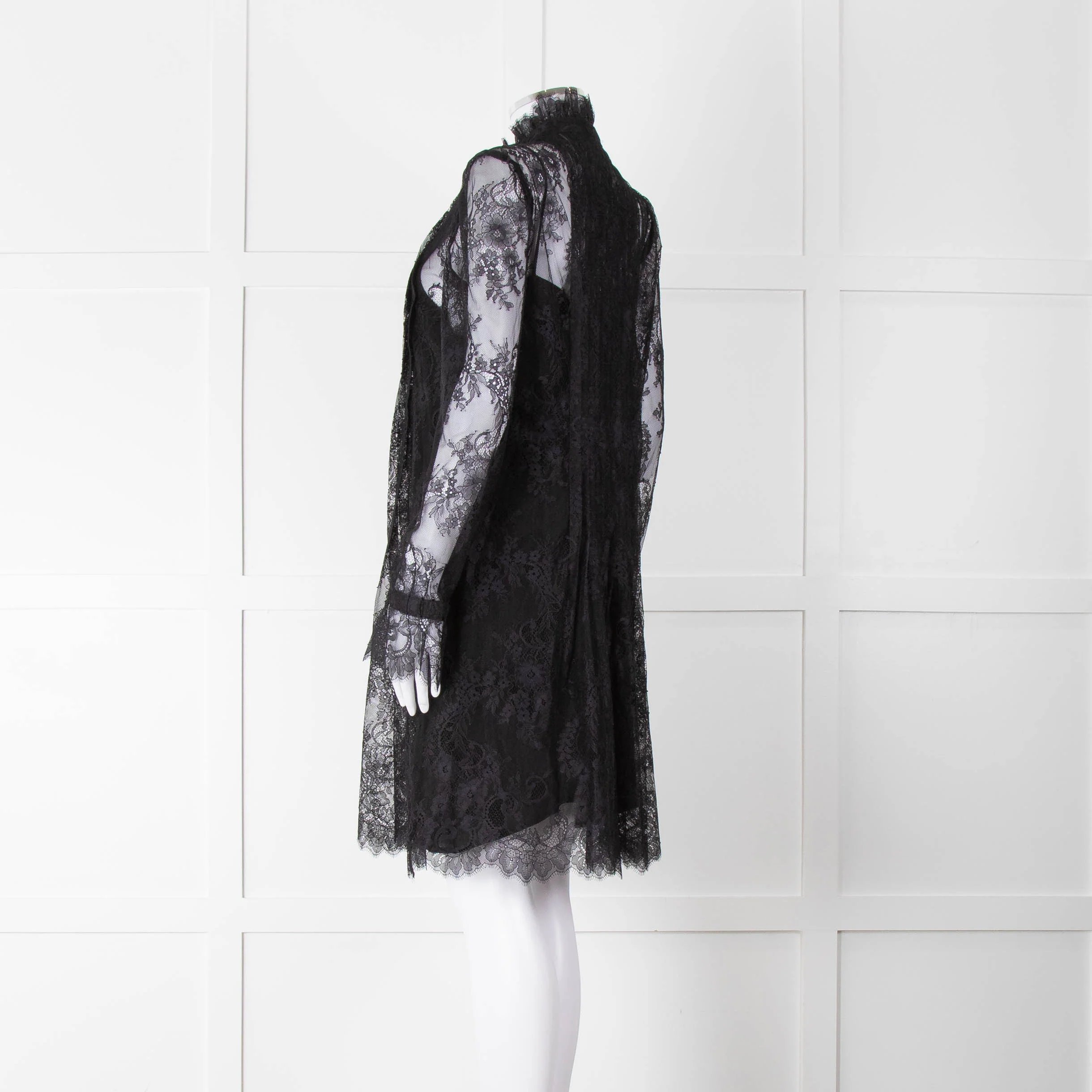 Philosophy Black Lace Pearl Button Long Sleeve Dress With Slip - Image 6