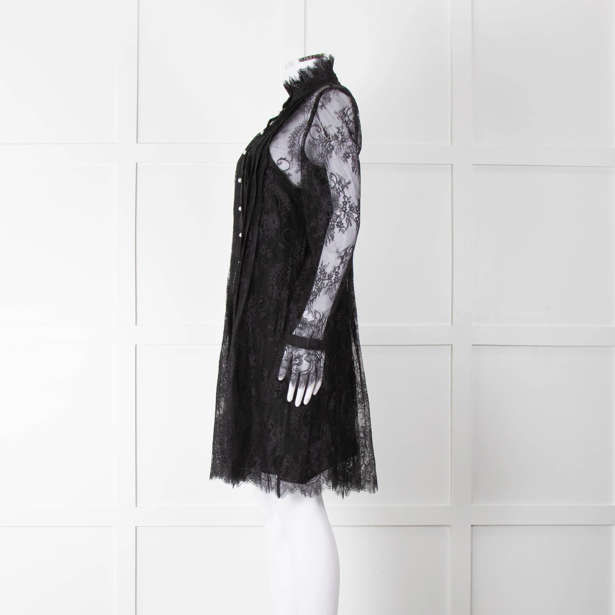 Philosophy Black Lace Pearl Button Long Sleeve Dress With Slip - Image 7