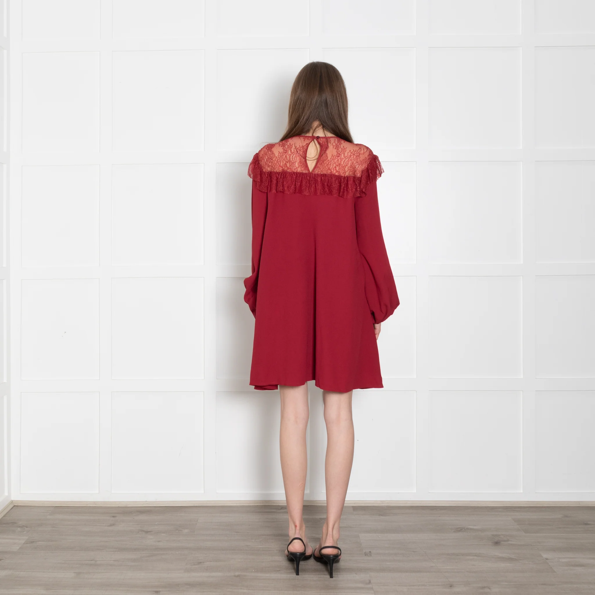 Philosophy Di Lorenzo Serafini Red Lace Trim Short Long Sleeve Dress - Image 5