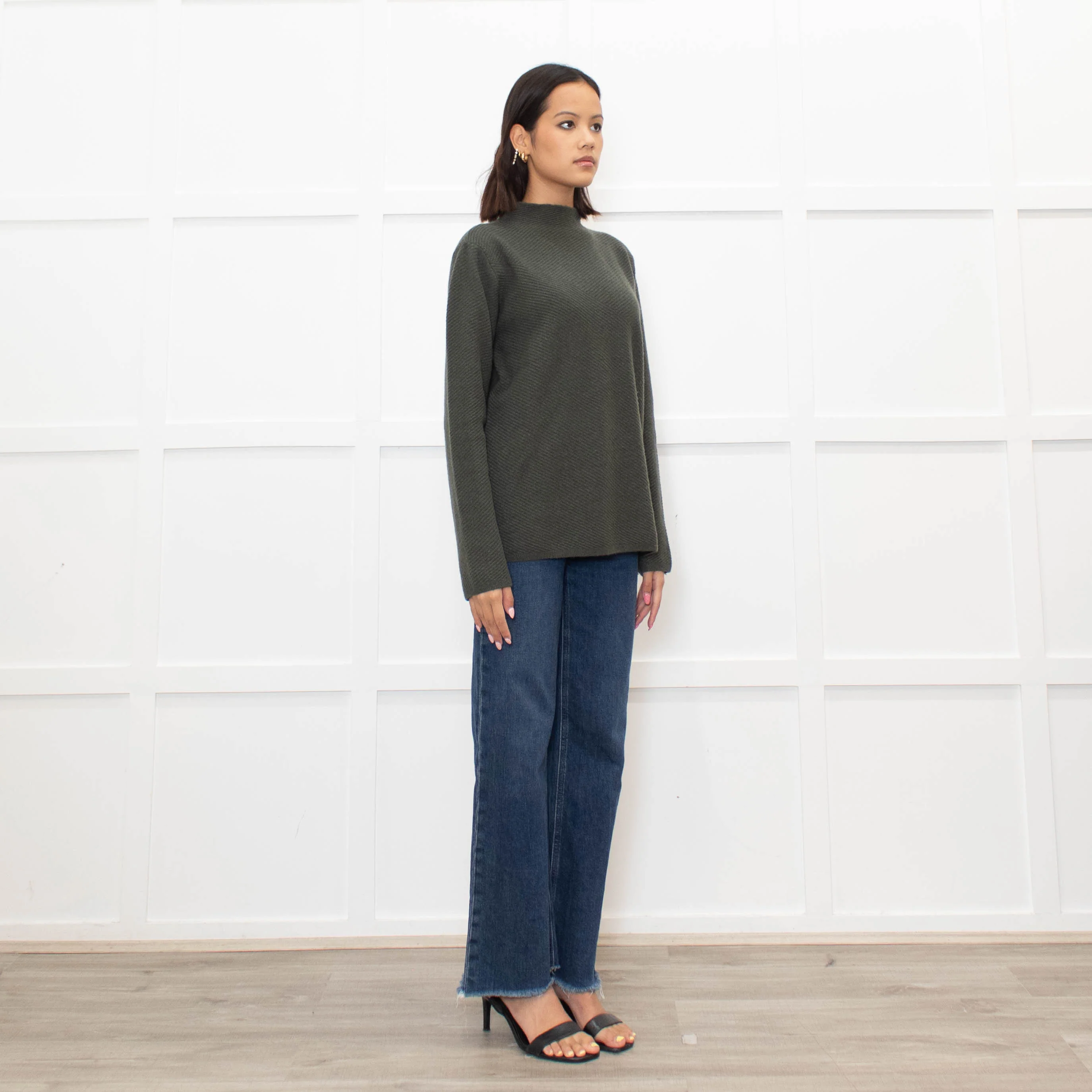 Piazza Castello Khaki Ribbed Cashmere Top - Image 3