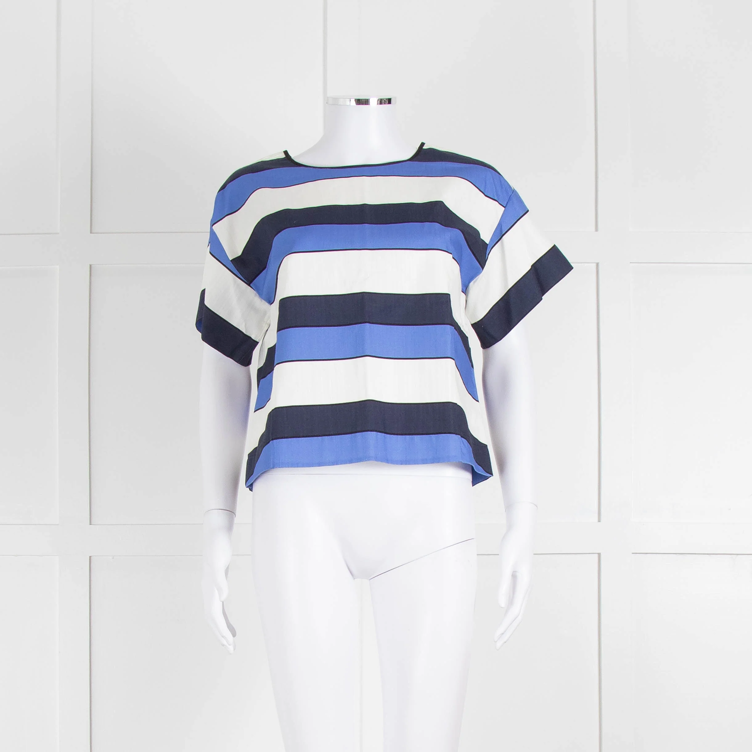 Piazza Sempione Blue And White Striped Cotton Mix Short Sleeve Top