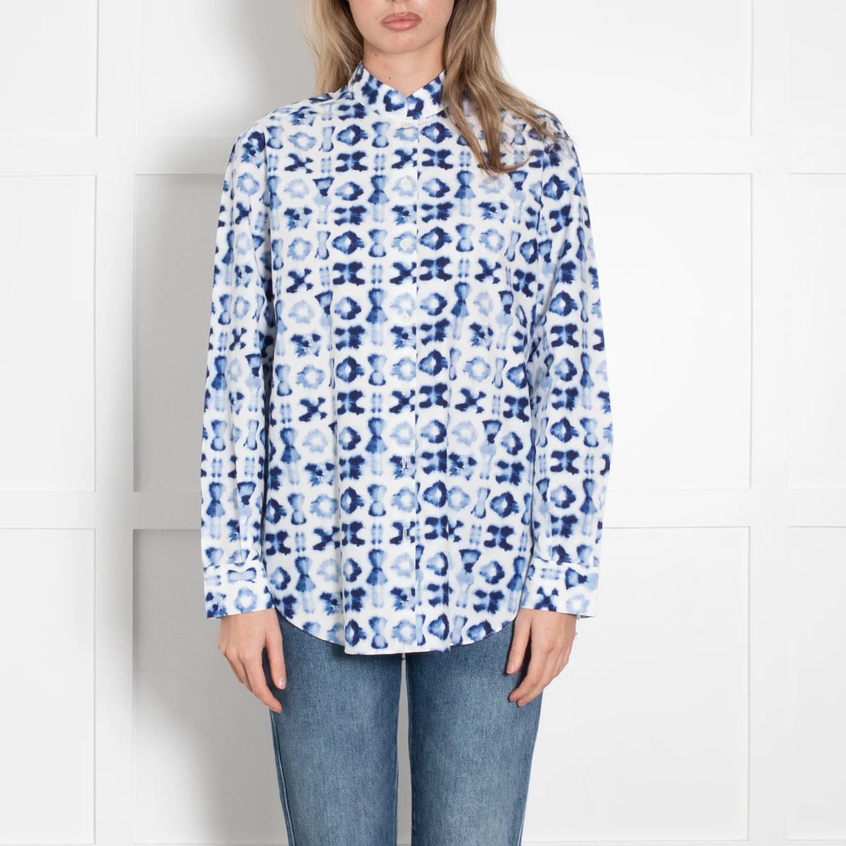 Piazza Sempione White Blue  Abstract Print Cotton Shirt - Image 2