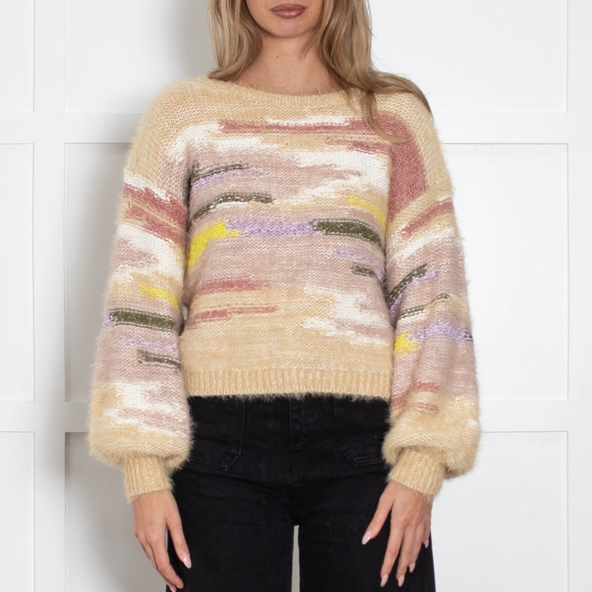 Pilcro Pastel Stripe Boat Neck Crop Sweater - Image 2