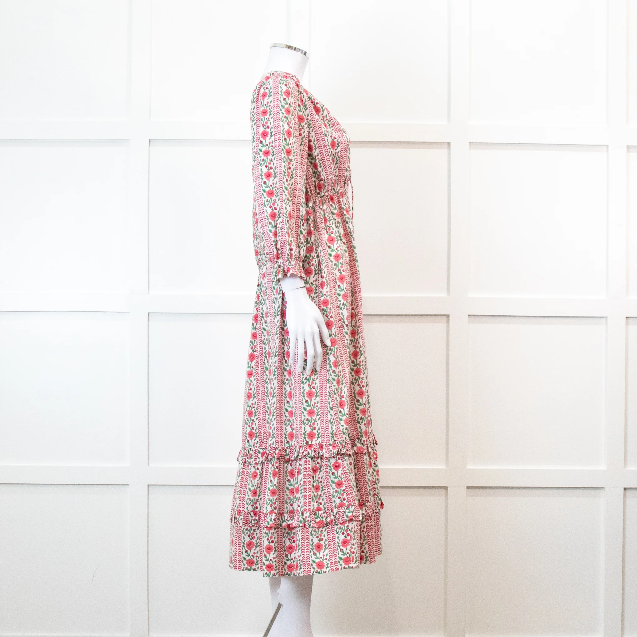 Pink City Prints Maria Dress in Pink Floral Block Print - Image 3