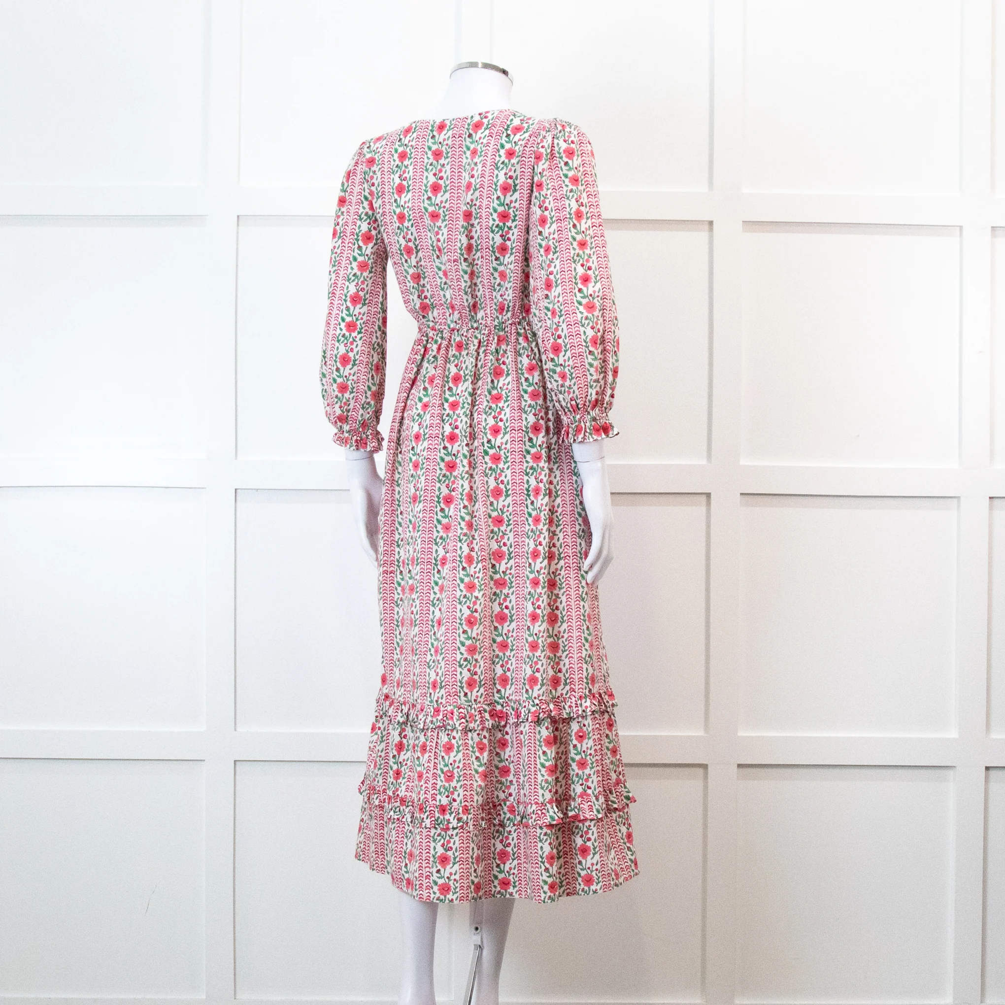 Pink City Prints Maria Dress in Pink Floral Block Print - Image 4