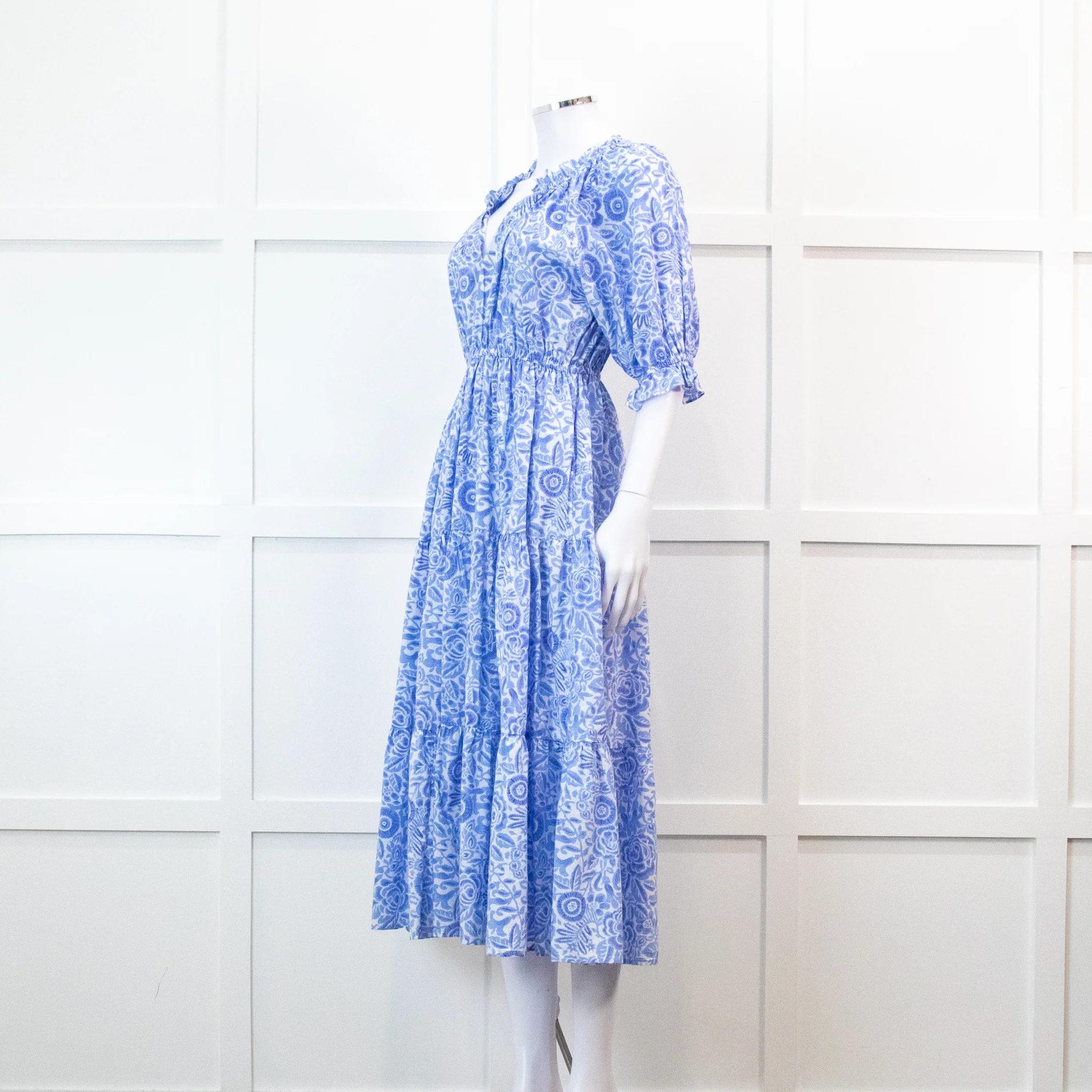 Pink City Prints Pale Blue Floral 3/4 Length Sleeve Dress - Image 2