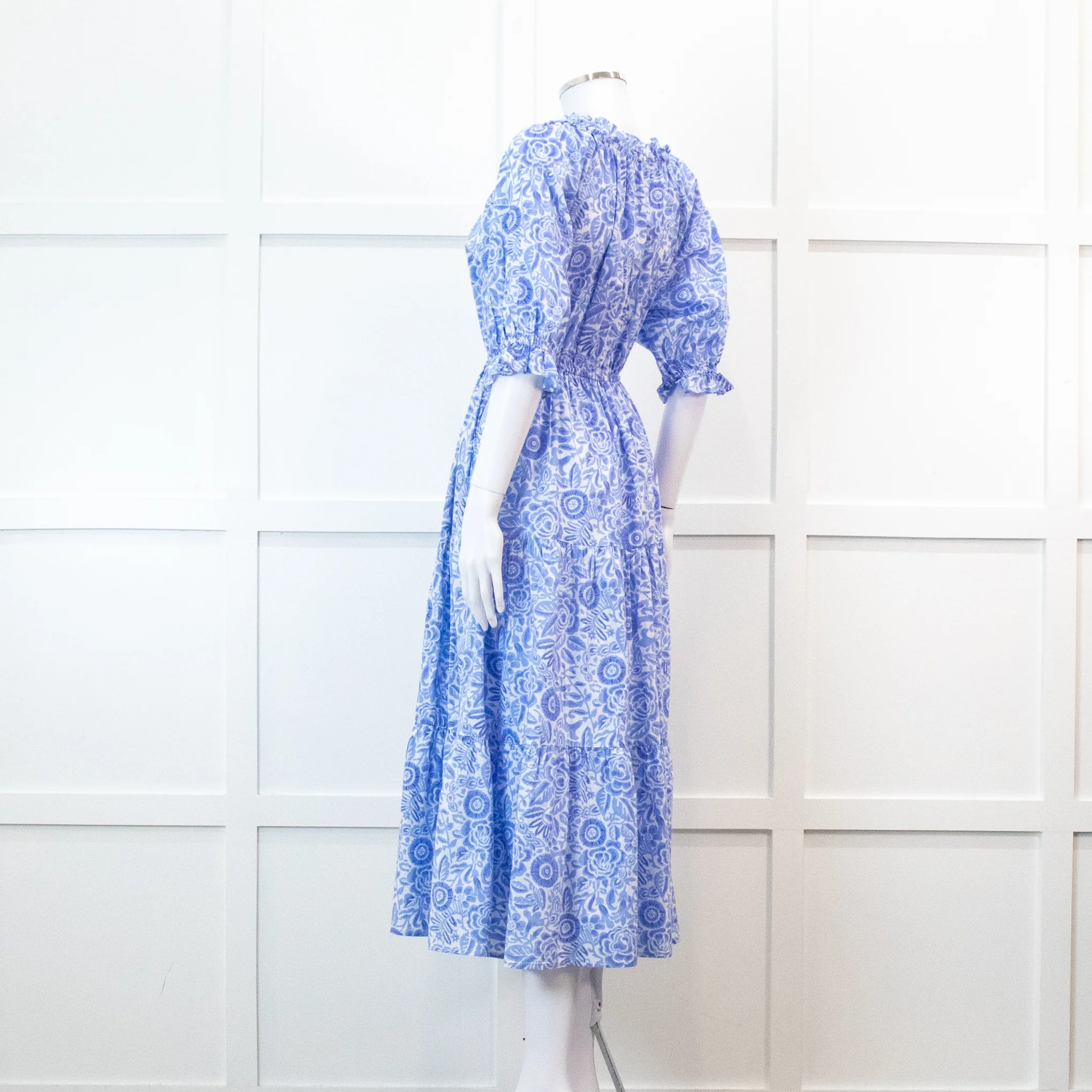 Pink City Prints Pale Blue Floral 3/4 Length Sleeve Dress - Image 3