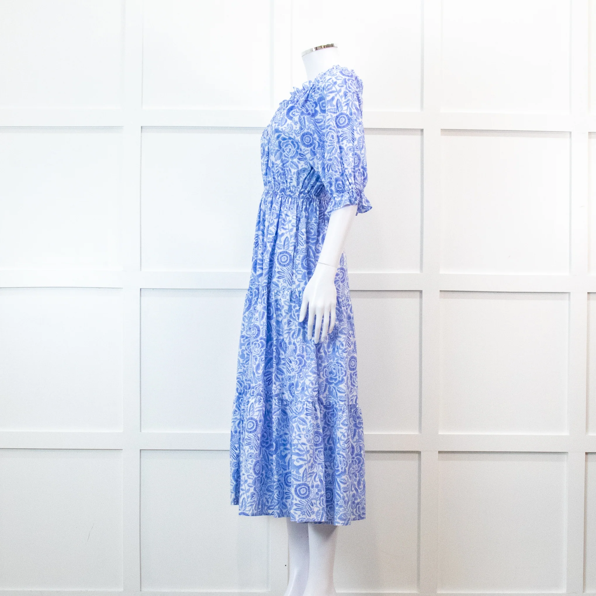 Pink City Prints Pale Blue Floral 3/4 Length Sleeve Dress - Image 4