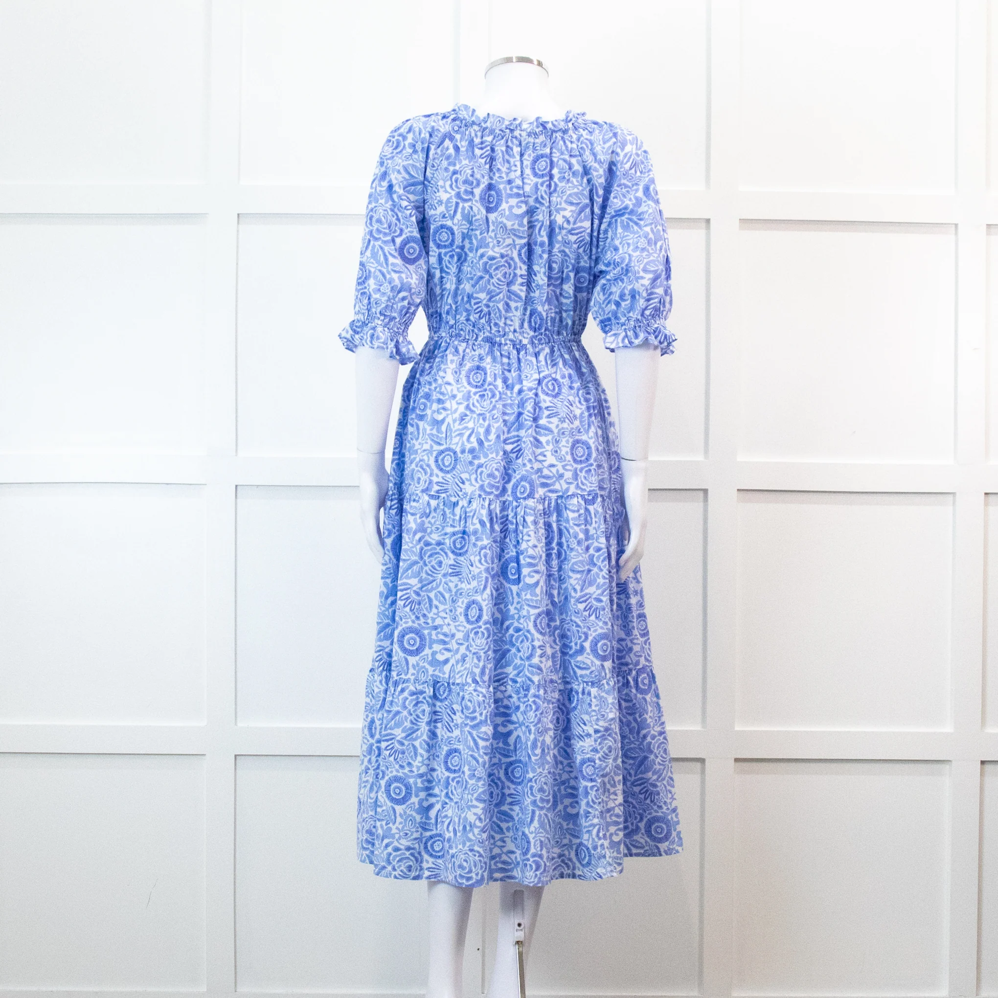 Pink City Prints Pale Blue Floral 3/4 Length Sleeve Dress - Image 5