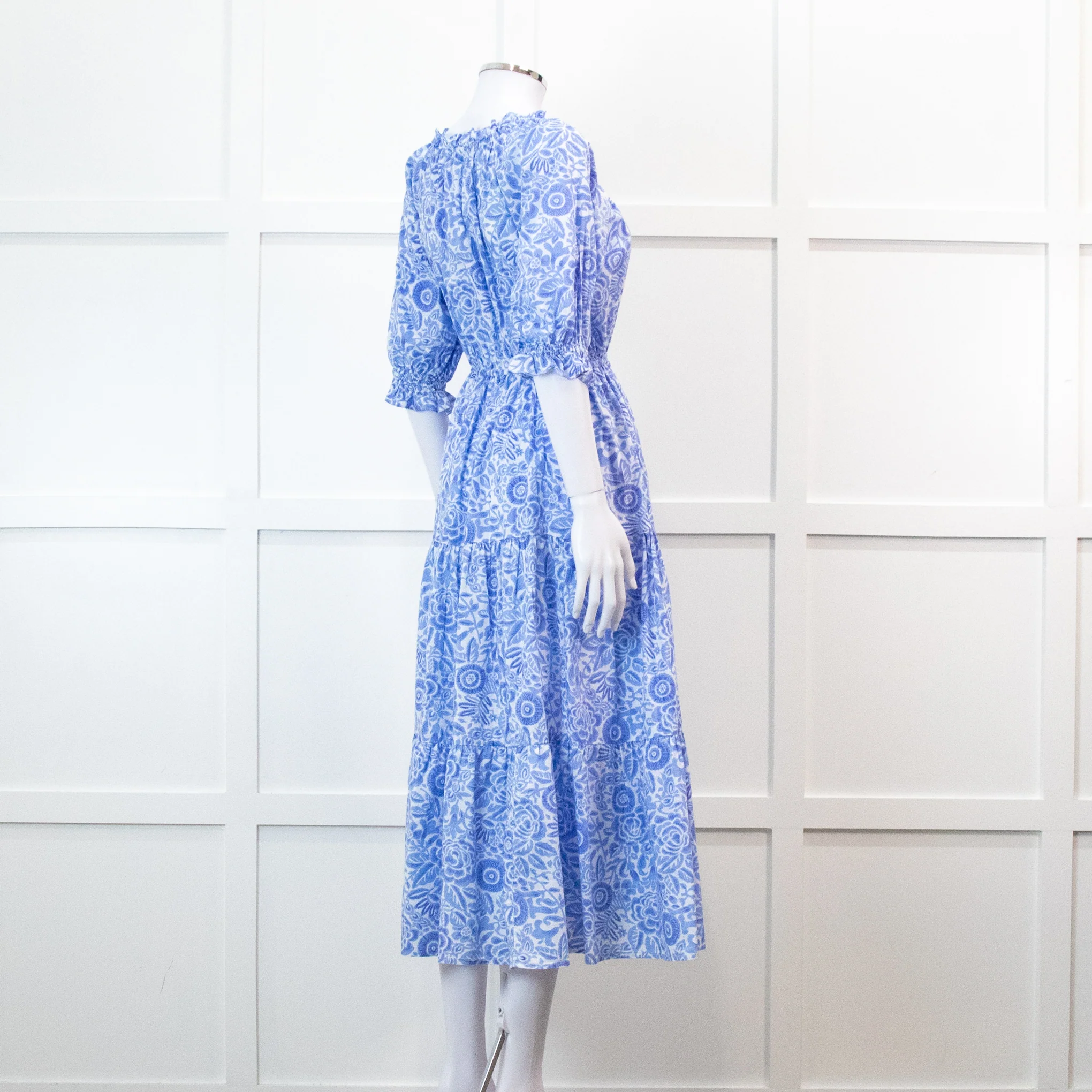 Pink City Prints Pale Blue Floral 3/4 Length Sleeve Dress - Image 6