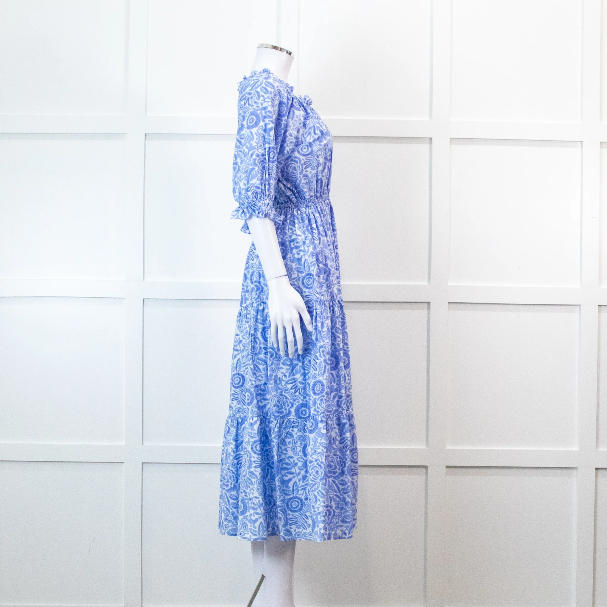 Pink City Prints Pale Blue Floral 3/4 Length Sleeve Dress - Image 7