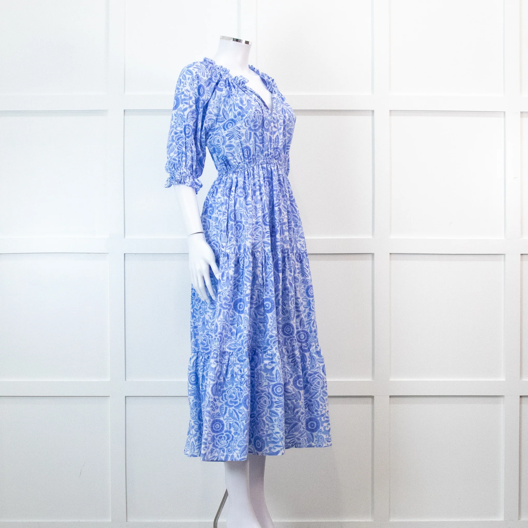 Pink City Prints Pale Blue Floral 3/4 Length Sleeve Dress - Image 8