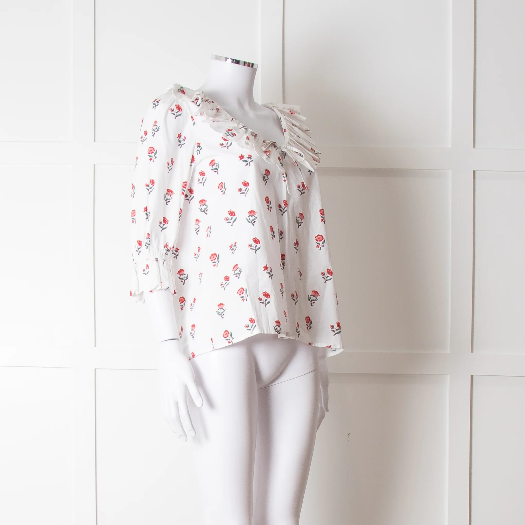 Pink City Prints White Red Blossom Scallop Trim Top - Image 8