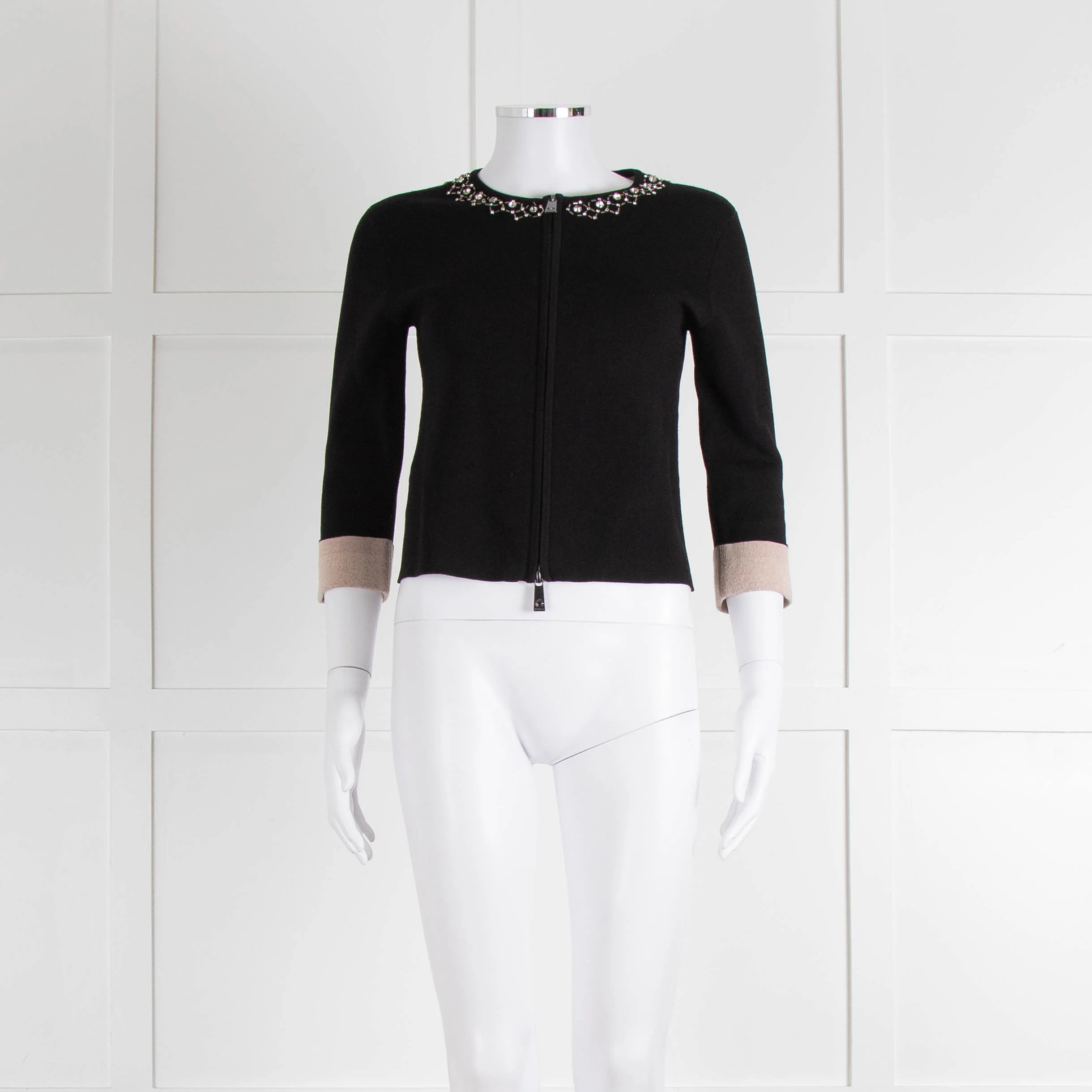 Pinko Black Diamante Trim Zip Up Cardigan