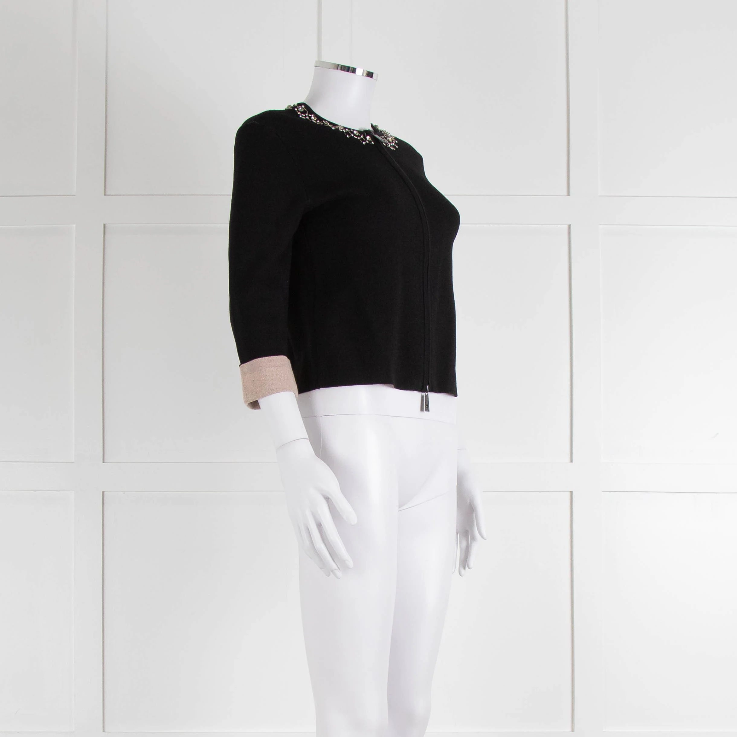 Pinko Black Diamante Trim Zip Up Cardigan - Image 2