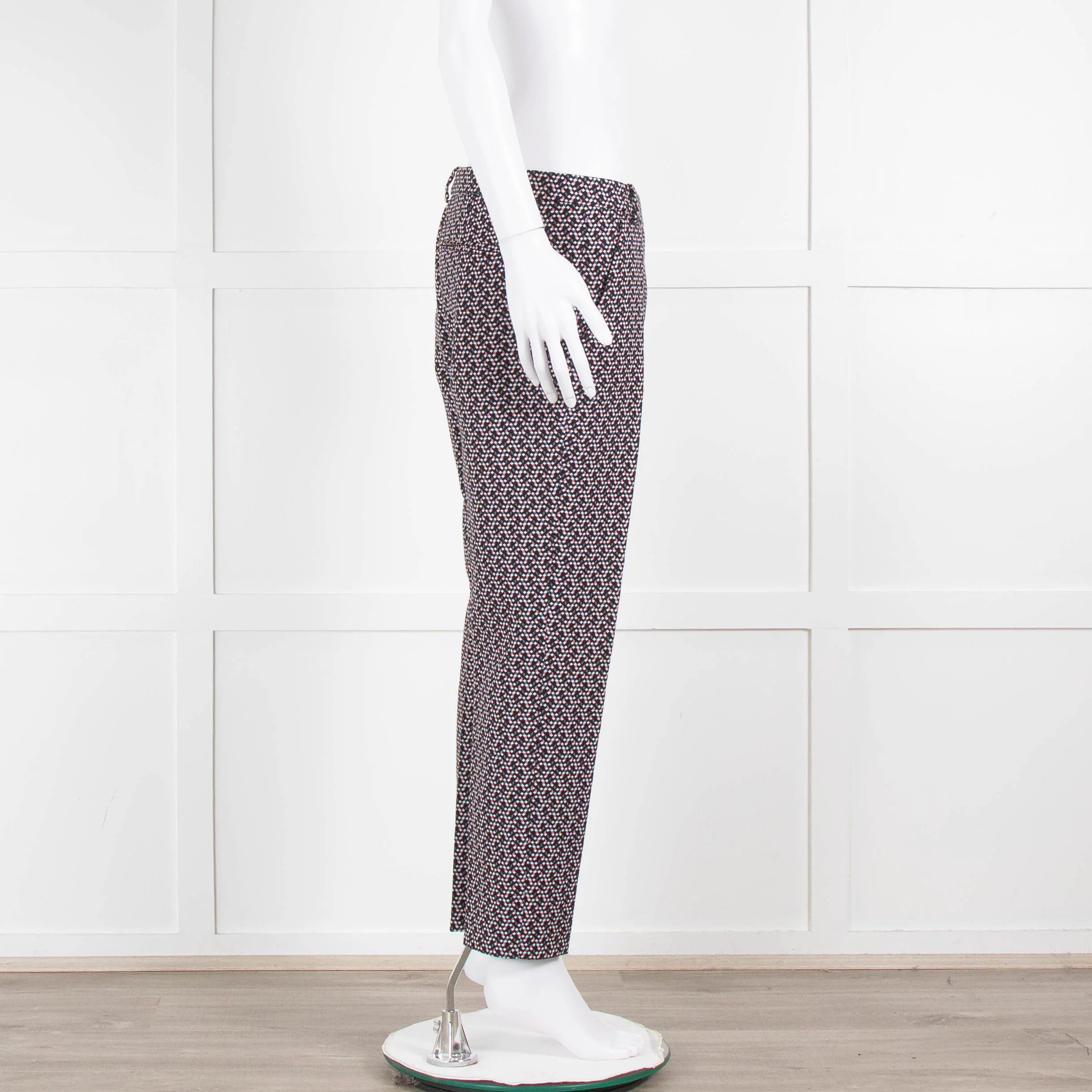 Pinko Black Pink Cream Micro Geometric Print Trousers - Image 3
