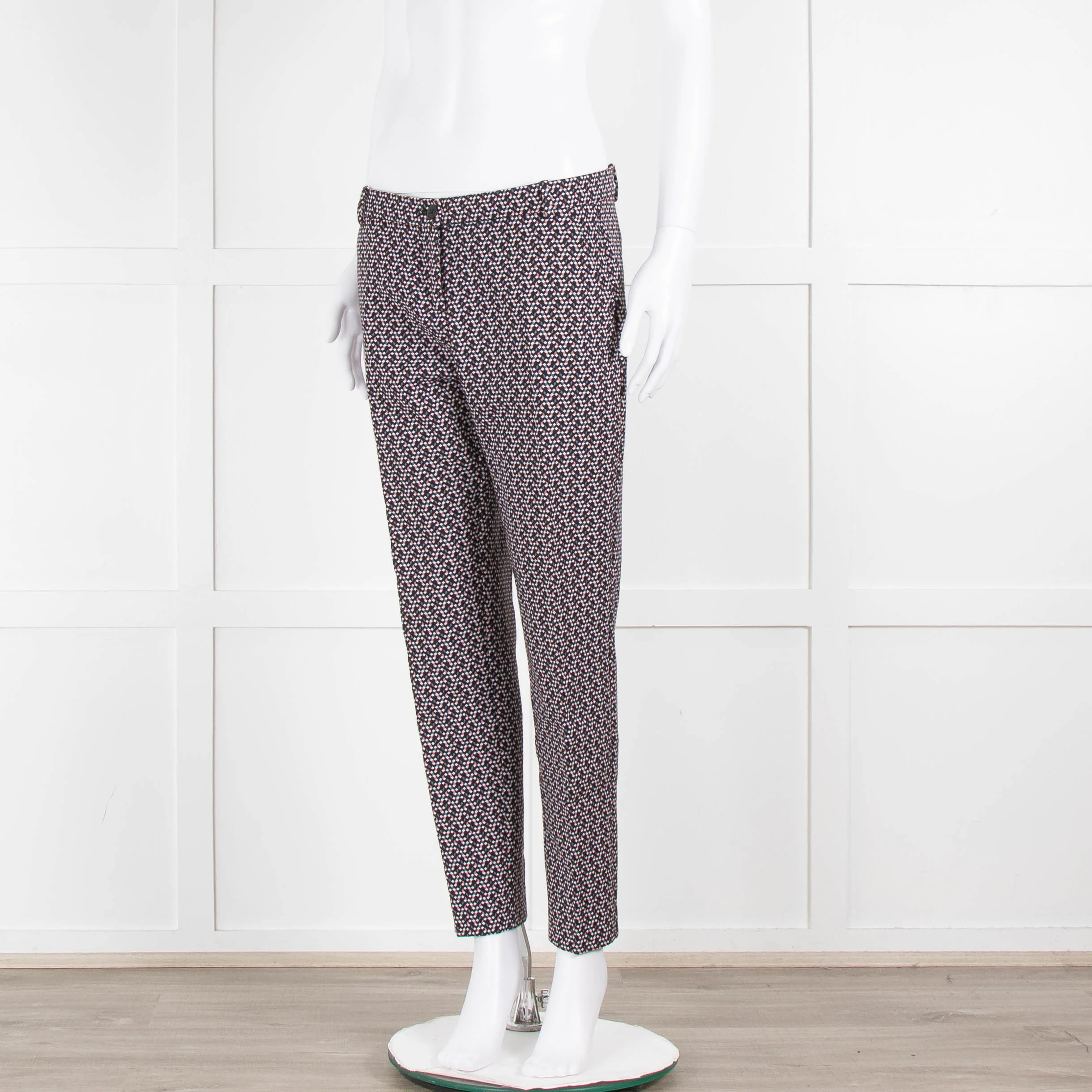 Pinko Black Pink Cream Micro Geometric Print Trousers - Image 8