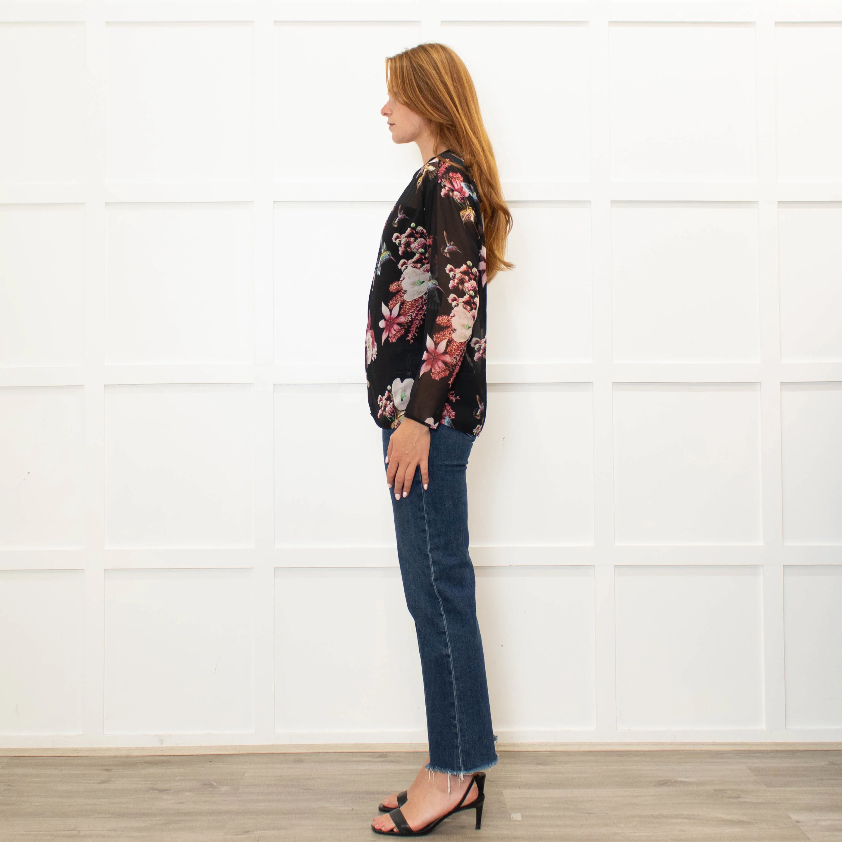 Pinko Black Pink Floral Sheer Long Sleeve Blouse - Image 4