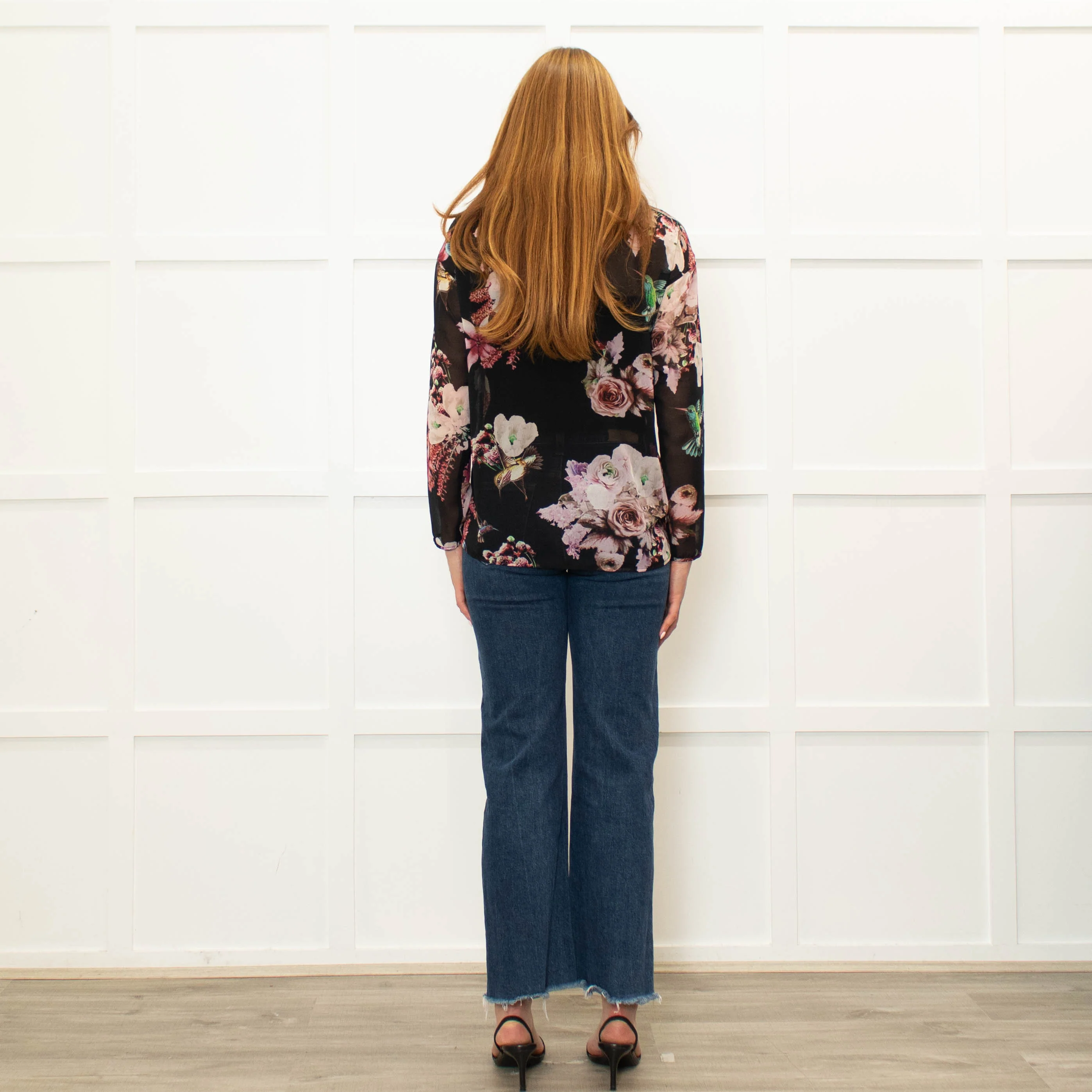 Pinko Black Pink Floral Sheer Long Sleeve Blouse - Image 5