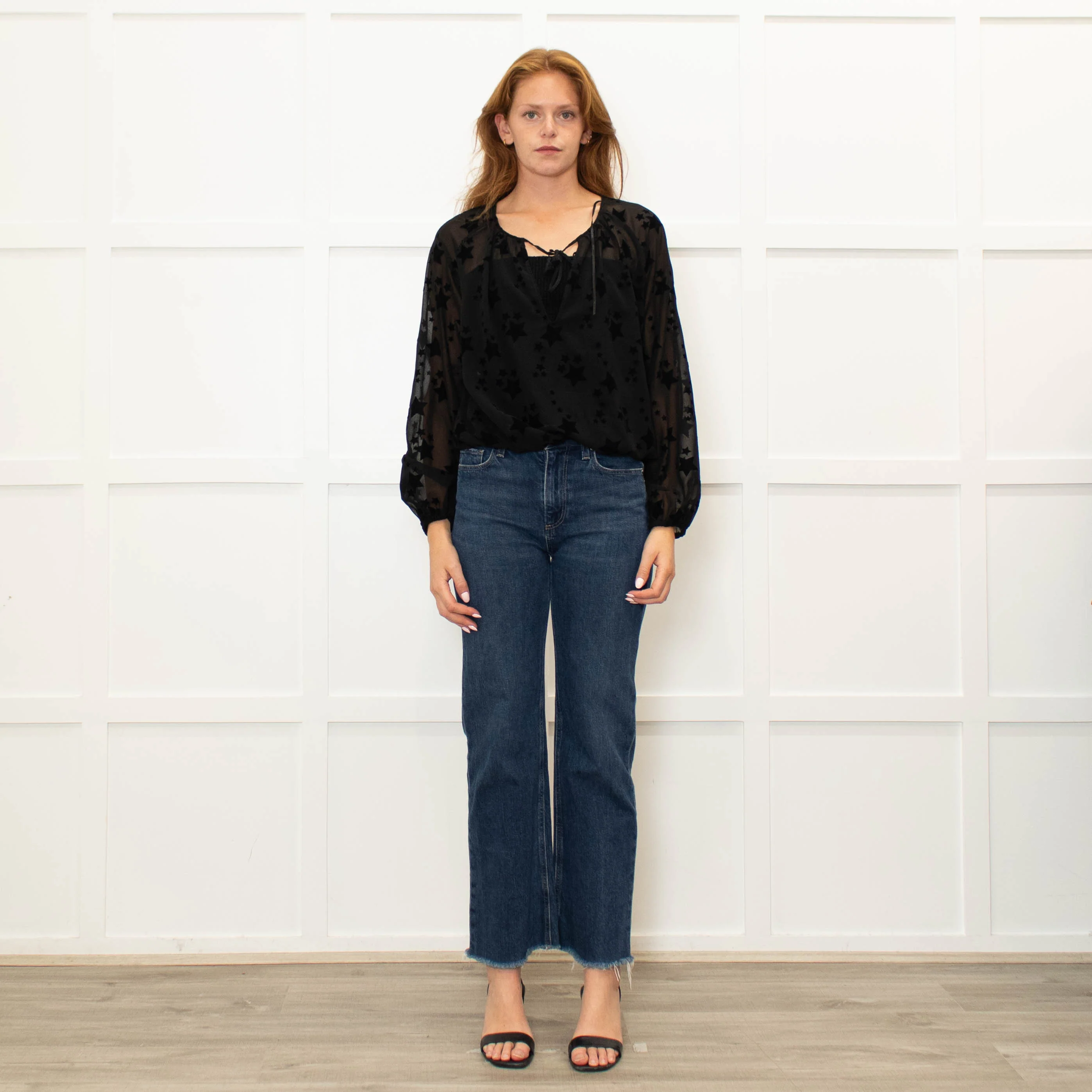 Pinko Black Star Print Sheer Long Sleeve Top