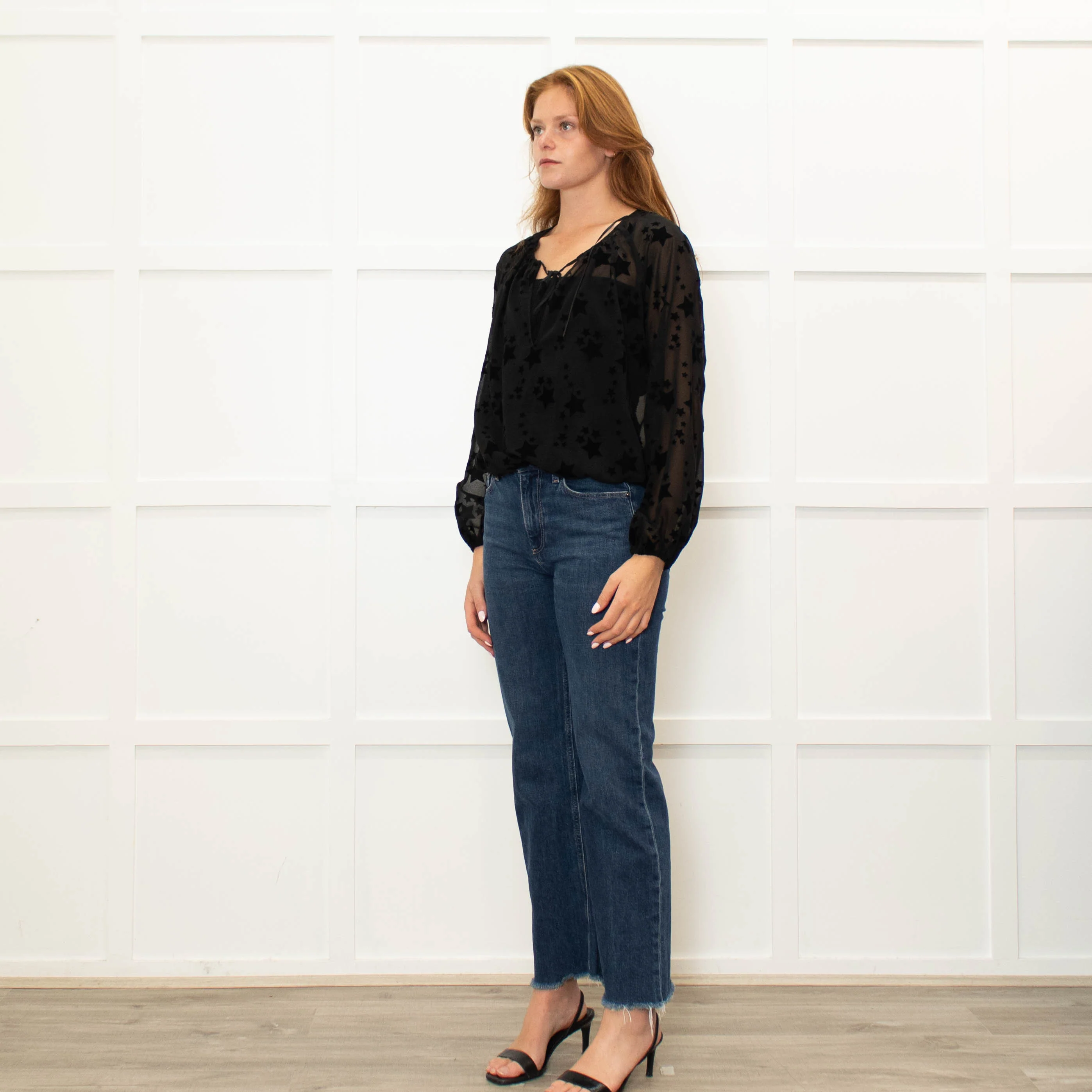 Pinko Black Star Print Sheer Long Sleeve Top - Image 3